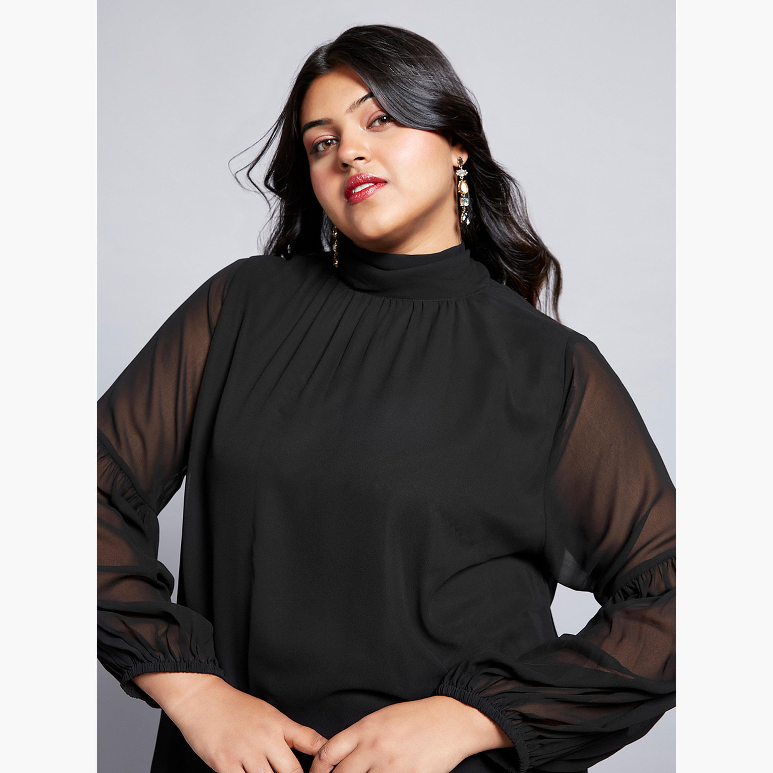 غلوبوس × ستايلي - بلوزة جورجيت سوداء بمقاسات كبيرة-women-clothing-shirtsandblouses-blouses-image-5