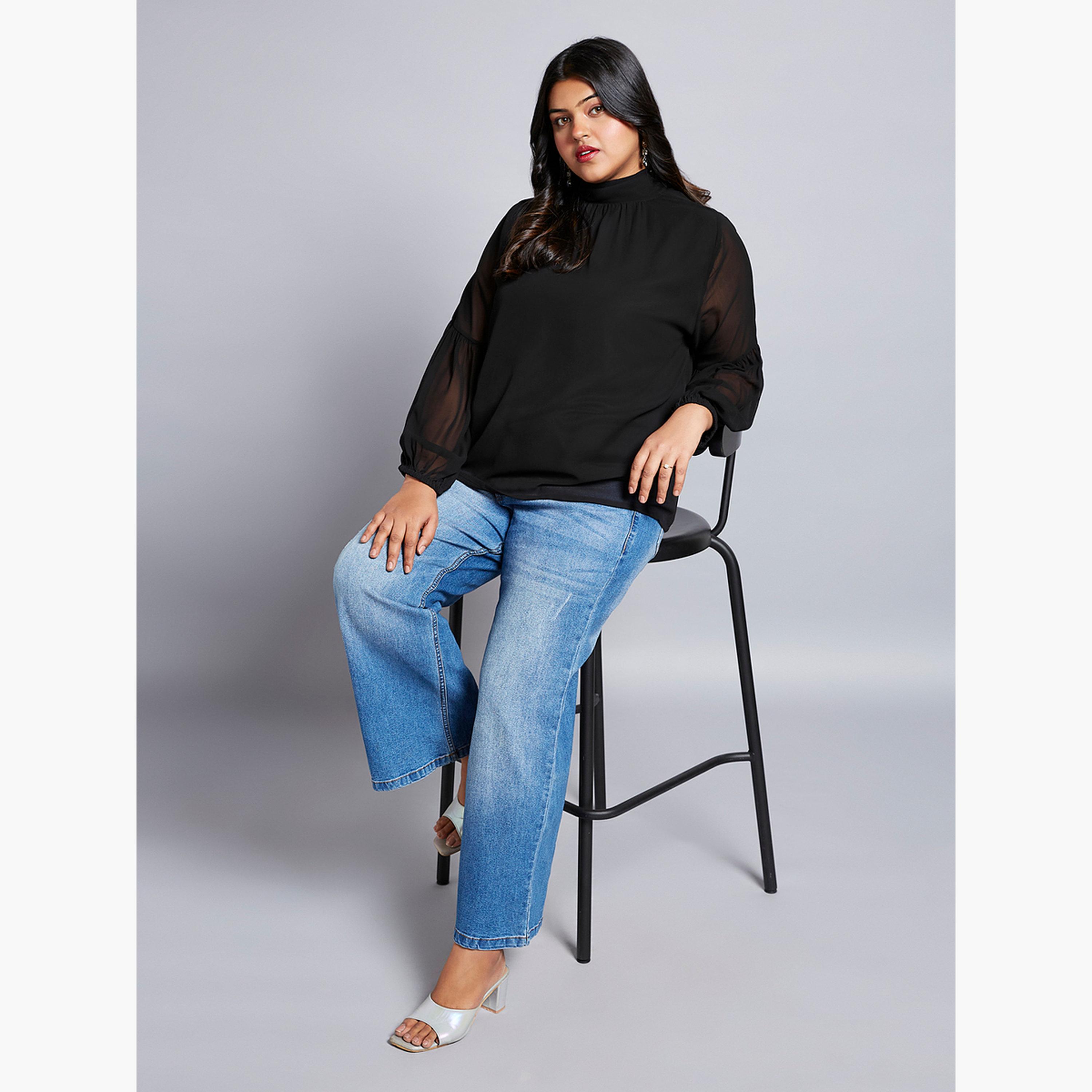 غلوبوس × ستايلي - بلوزة جورجيت سوداء بمقاسات كبيرة-women-clothing-shirtsandblouses-blouses-image-6