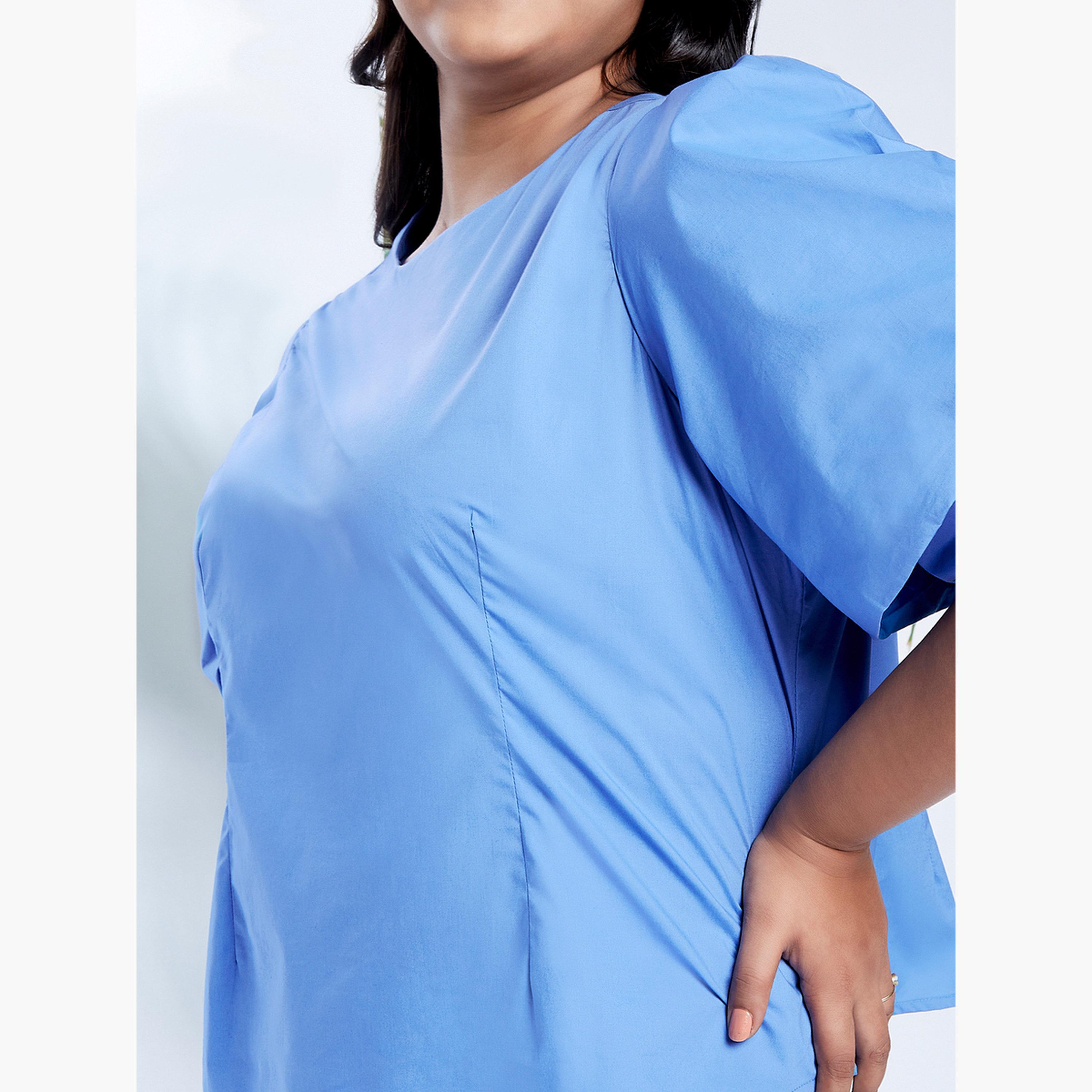 غلوبوس × ستايلي - بلوزة زرقاء بحجم كبير بأكمام منفوخة-women-clothing-shirtsandblouses-blouses-image-4