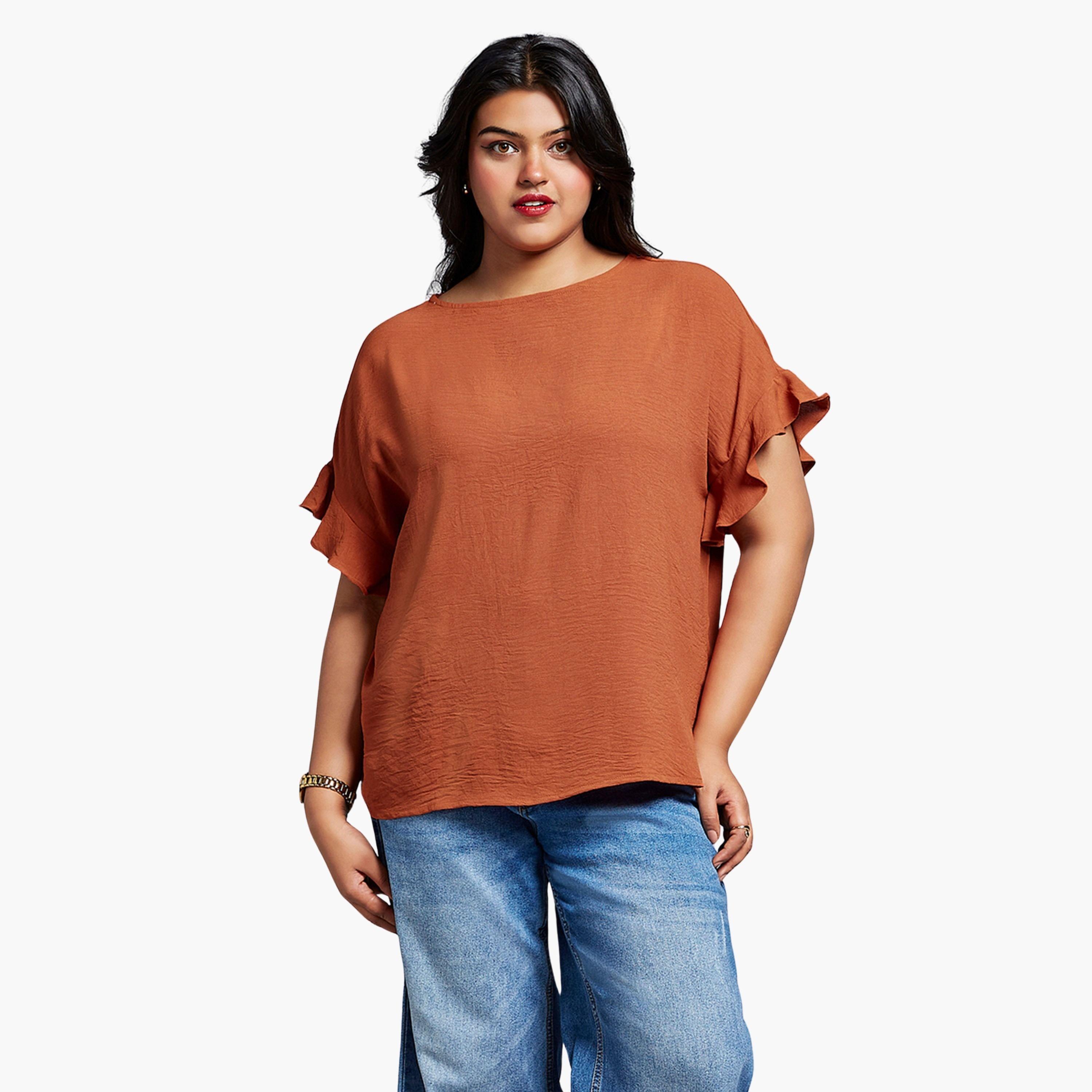 غلوبوس × ستايلي - بلوزة بأكمام مكشكشة صدئة بحجم كبير-women-clothing-shirtsandblouses-blouses-image-1