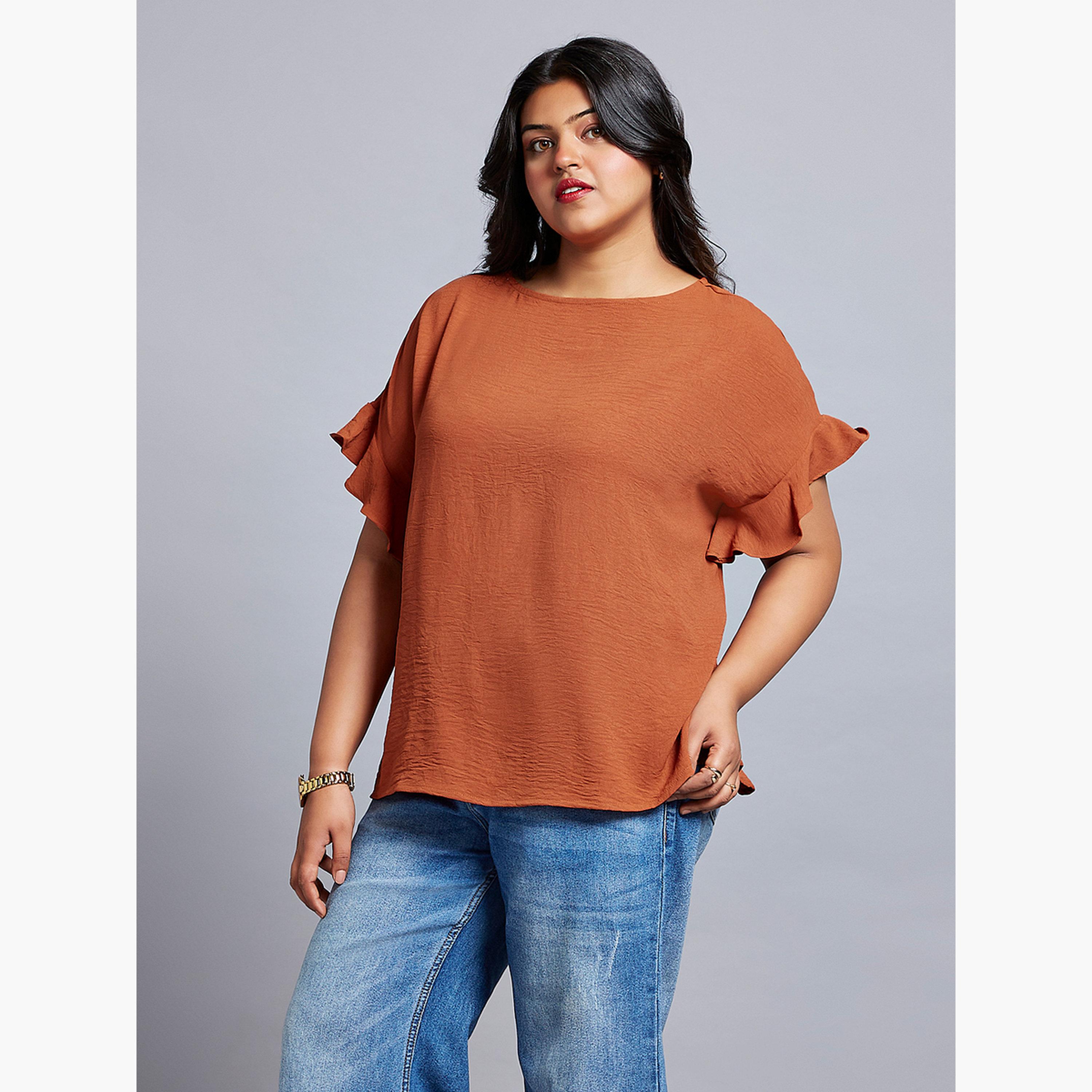 Globus X Styli Plus Size Rust Ruffle Sleeve Top-women-clothing-shirtsandblouses-blouses-image-2