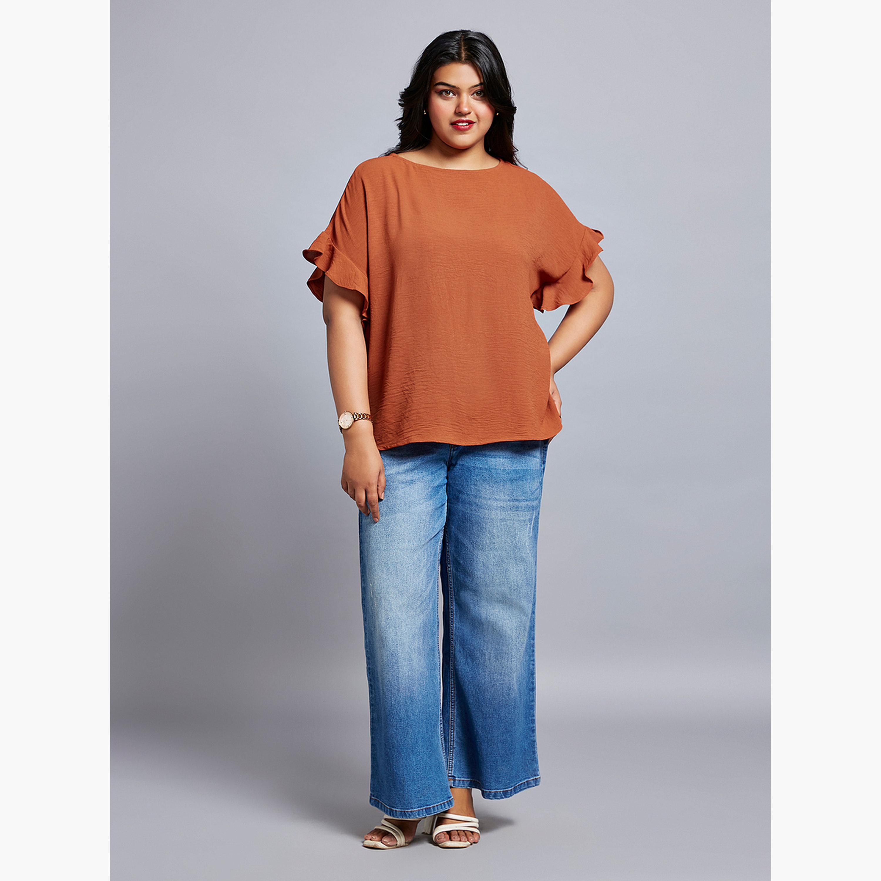 Globus X Styli Plus Size Rust Ruffle Sleeve Top-women-clothing-shirtsandblouses-blouses-image-6
