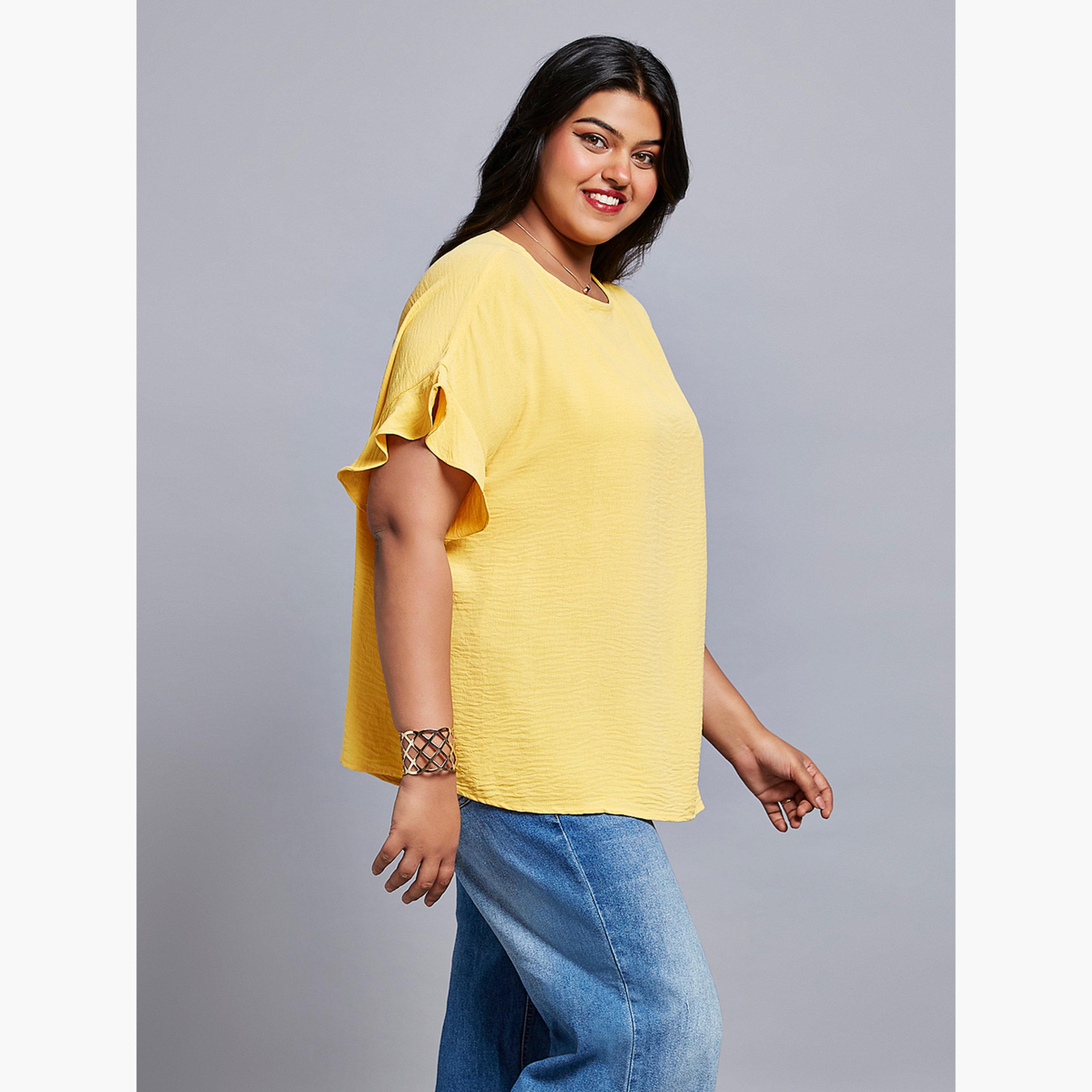 Globus X Styli Plus Size Yellow Ruffle Sleeve Top-women-clothing-shirtsandblouses-blouses-image-2