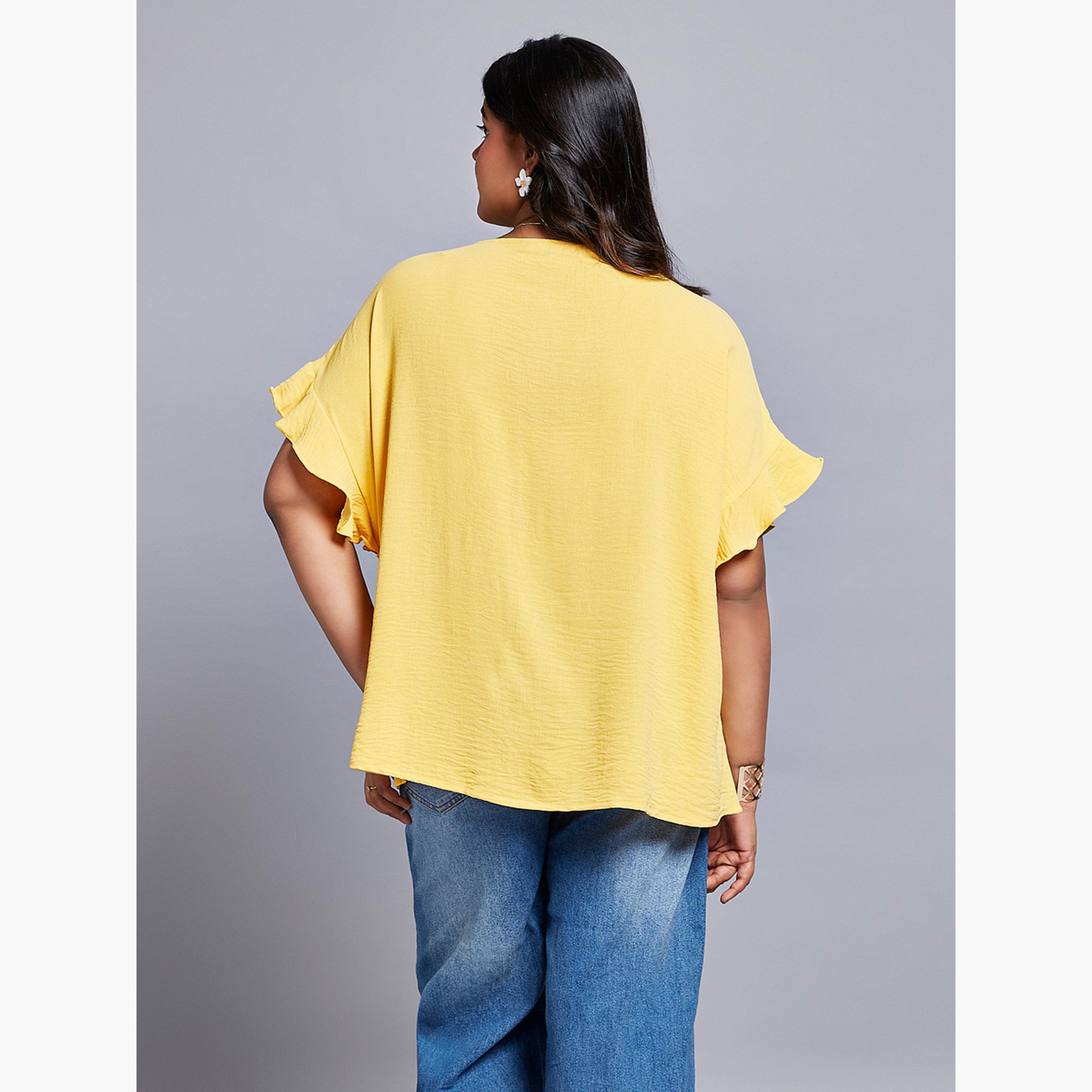 غلوبوس × ستايلي - بلوزة صفراء بأكمام مكشكشة وحجم كبير-women-clothing-shirtsandblouses-blouses-image-3