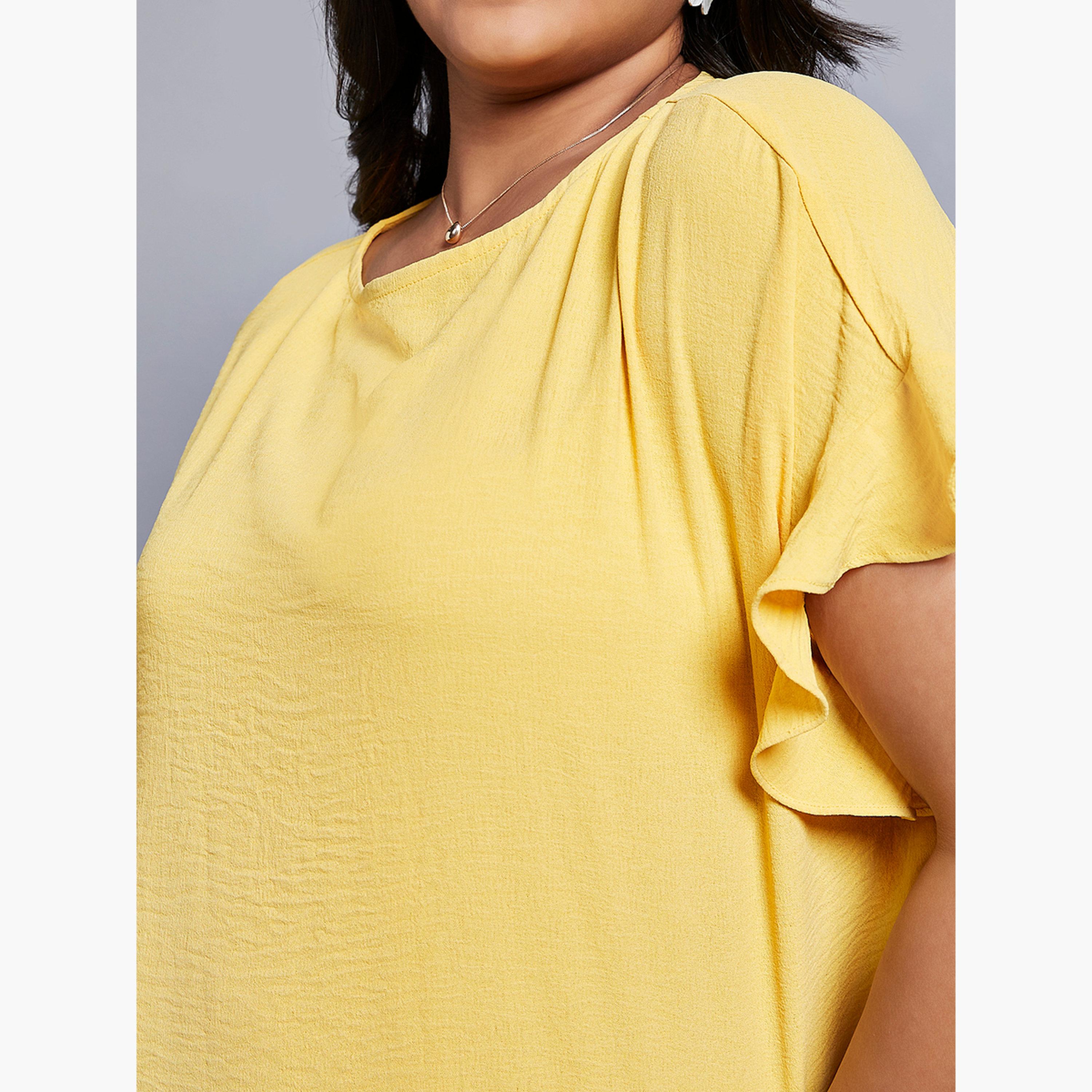 غلوبوس × ستايلي - بلوزة صفراء بأكمام مكشكشة وحجم كبير-women-clothing-shirtsandblouses-blouses-image-4