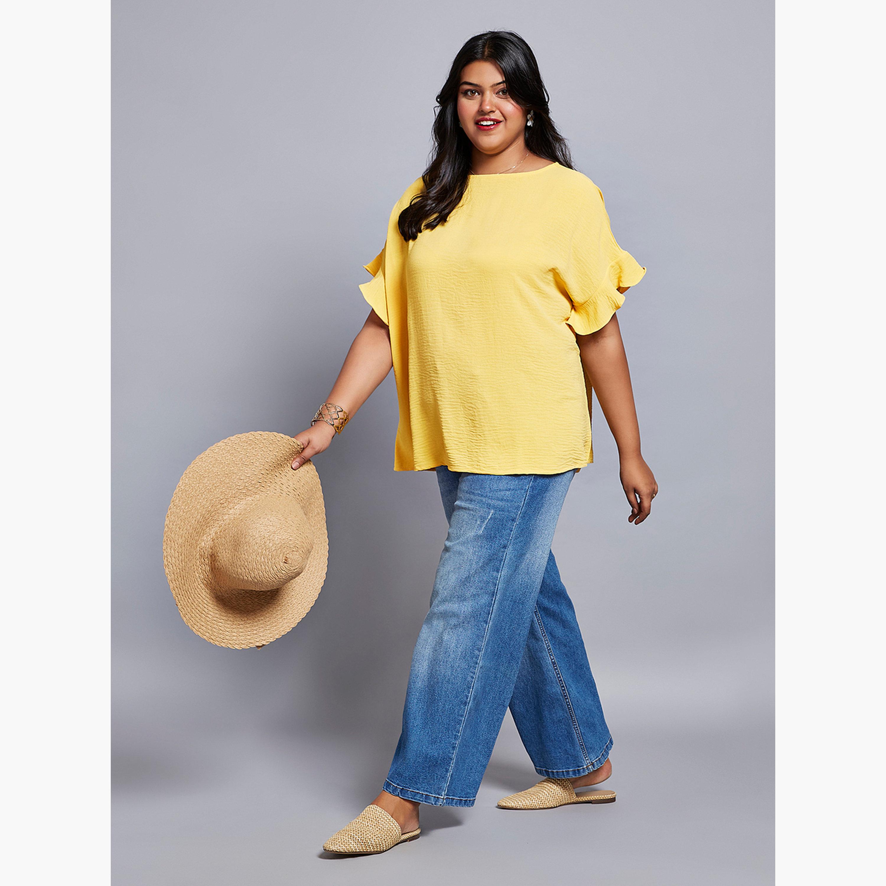 Globus X Styli Plus Size Yellow Ruffle Sleeve Top-women-clothing-shirtsandblouses-blouses-image-5