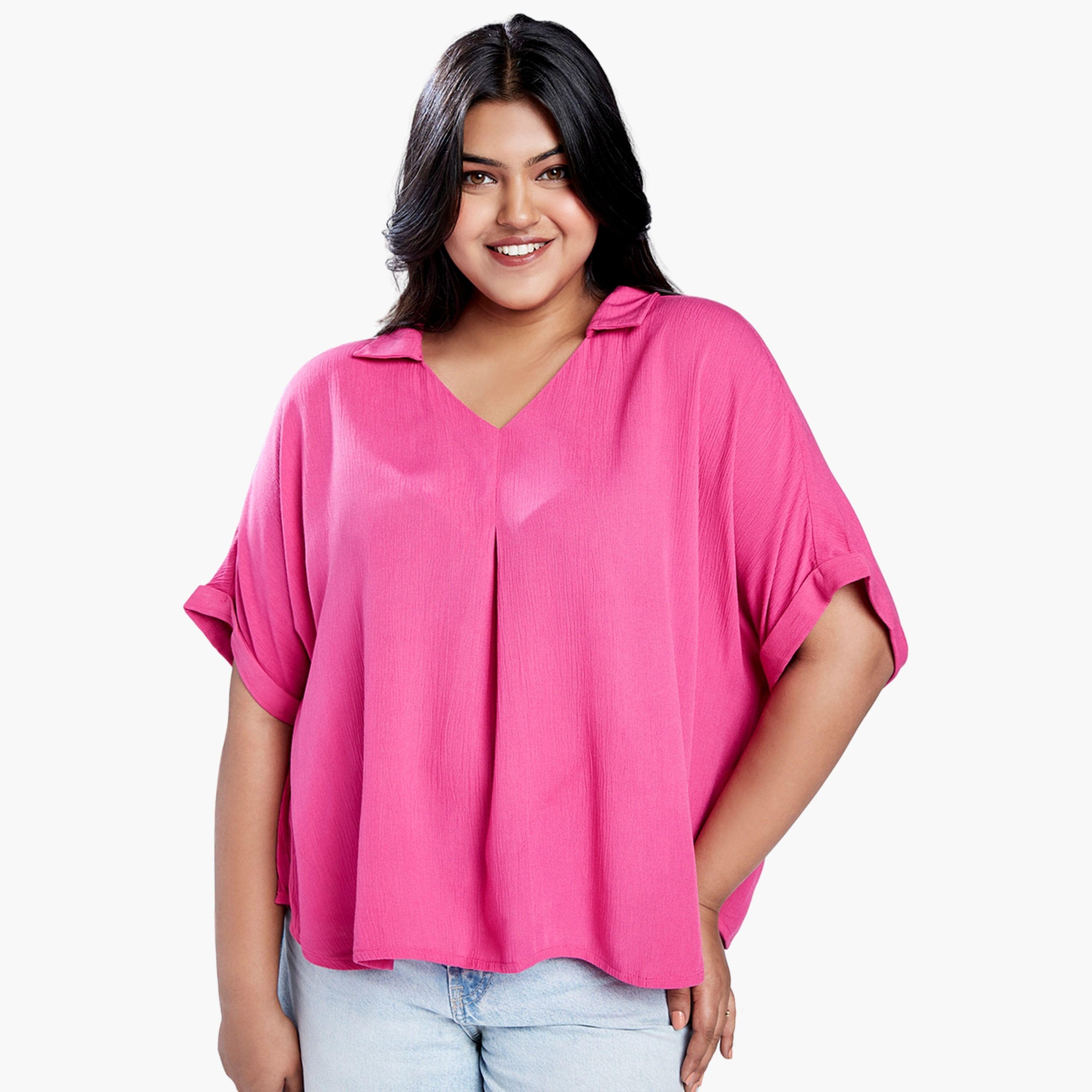 غلوبوس × ستايلي - بلوزة وردية بأكمام قصيرة وحجم كبير-women-clothing-shirtsandblouses-blouses-image-1
