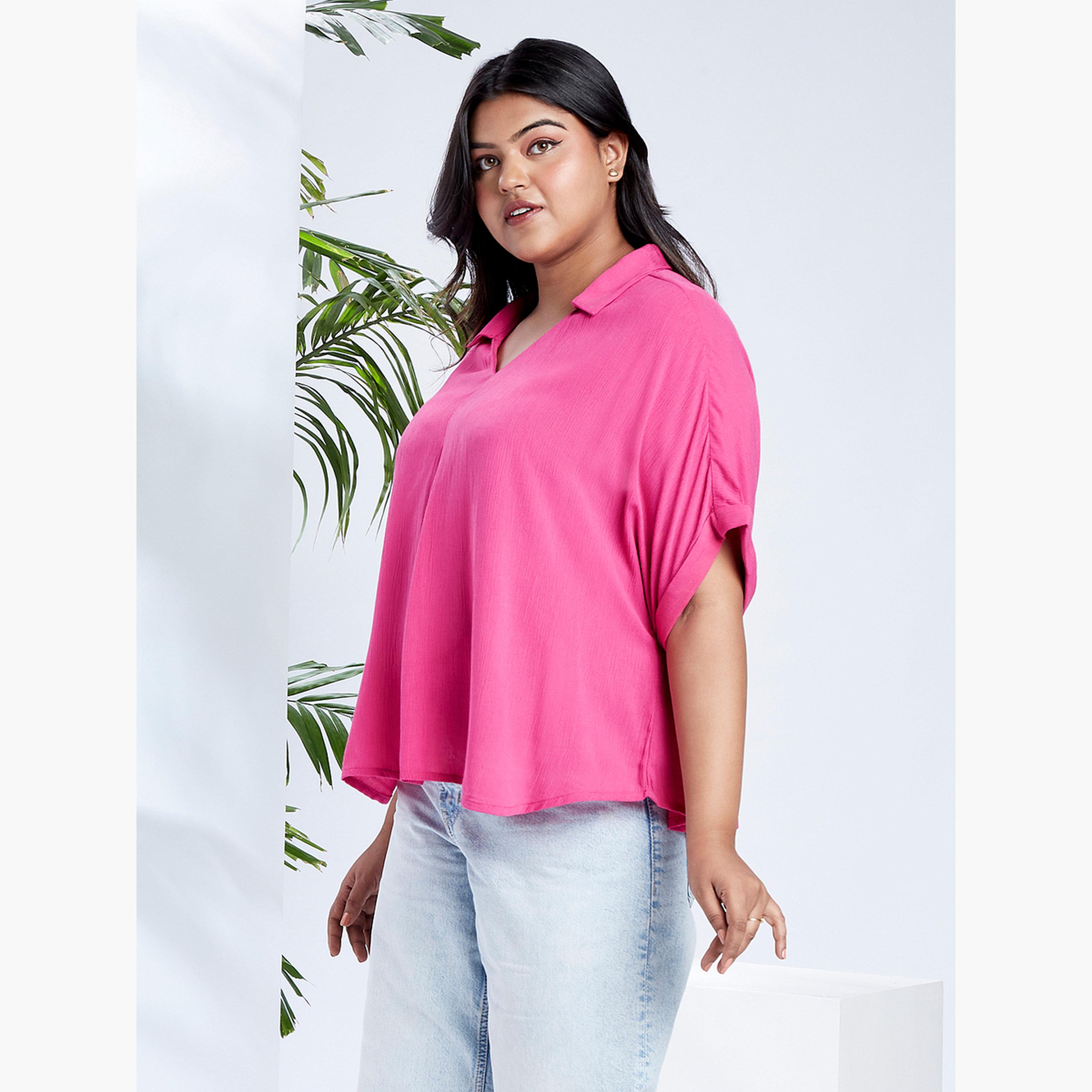 Globus X Styli Plus Size Pink Short Sleeve Top-women-clothing-shirtsandblouses-blouses-image-2