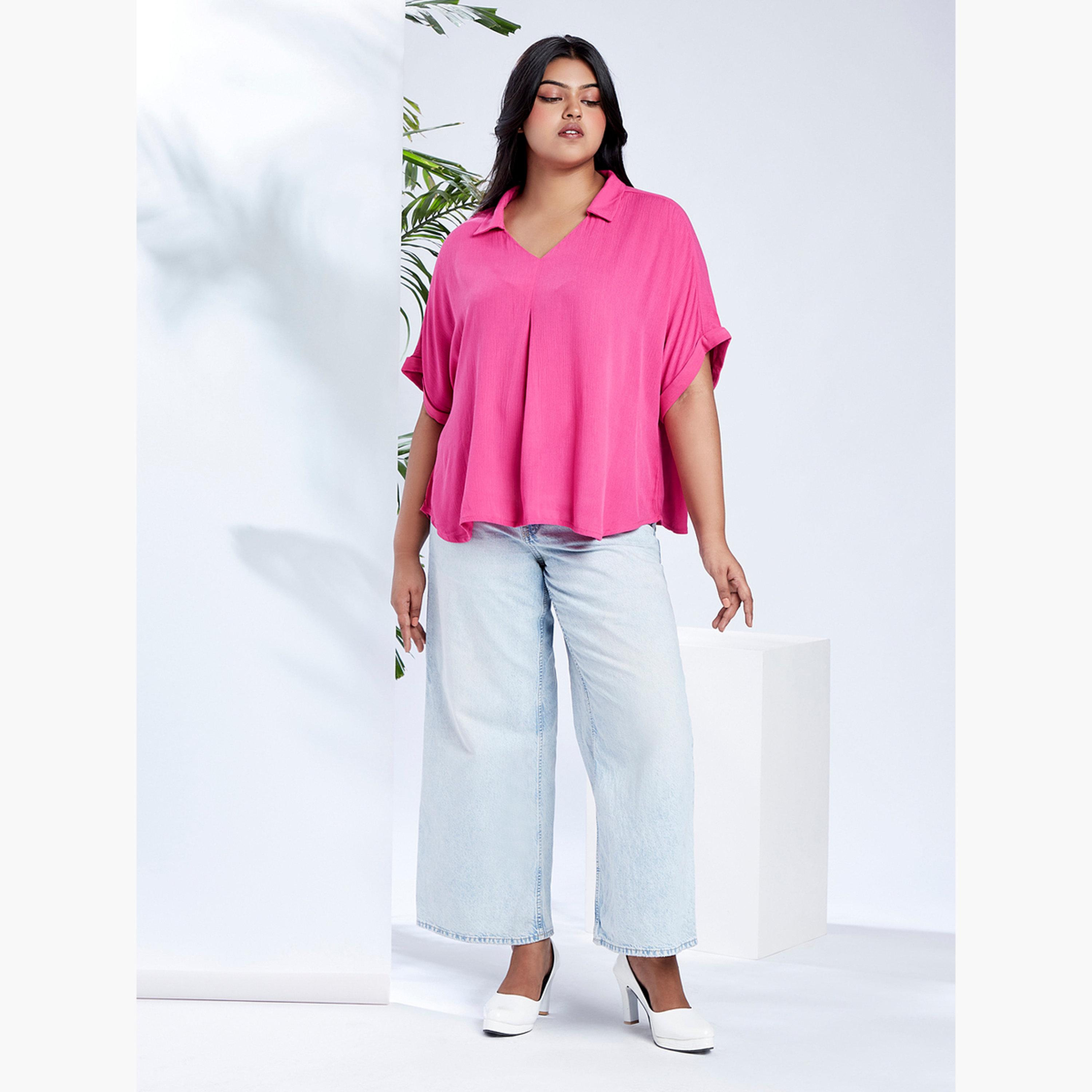 Globus X Styli Plus Size Pink Short Sleeve Top-women-clothing-shirtsandblouses-blouses-image-5