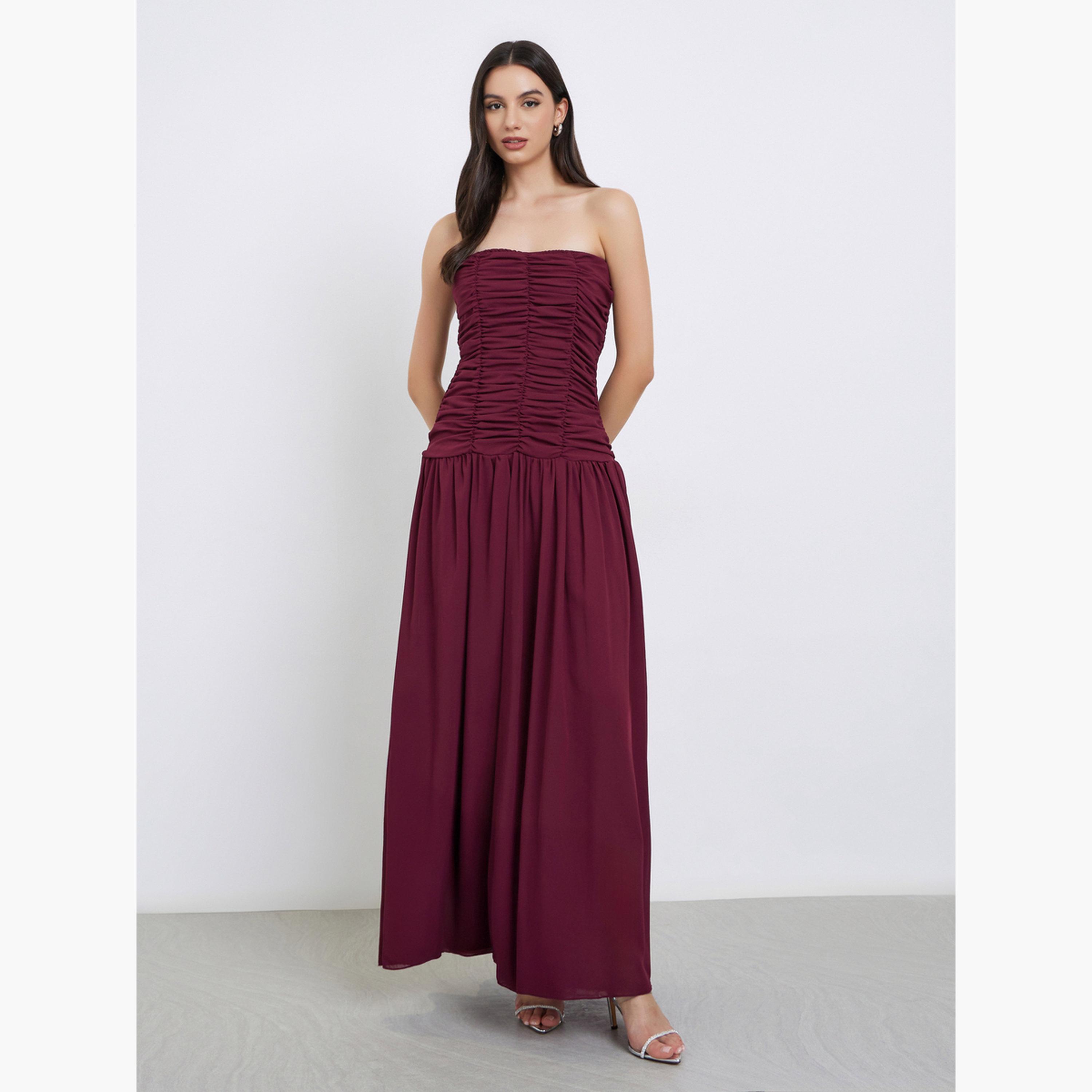 ستايلي - طقم فستان ماكسي بياقة دائرية وأكمام كاب للنساء-women-clothing-dresses-image-4