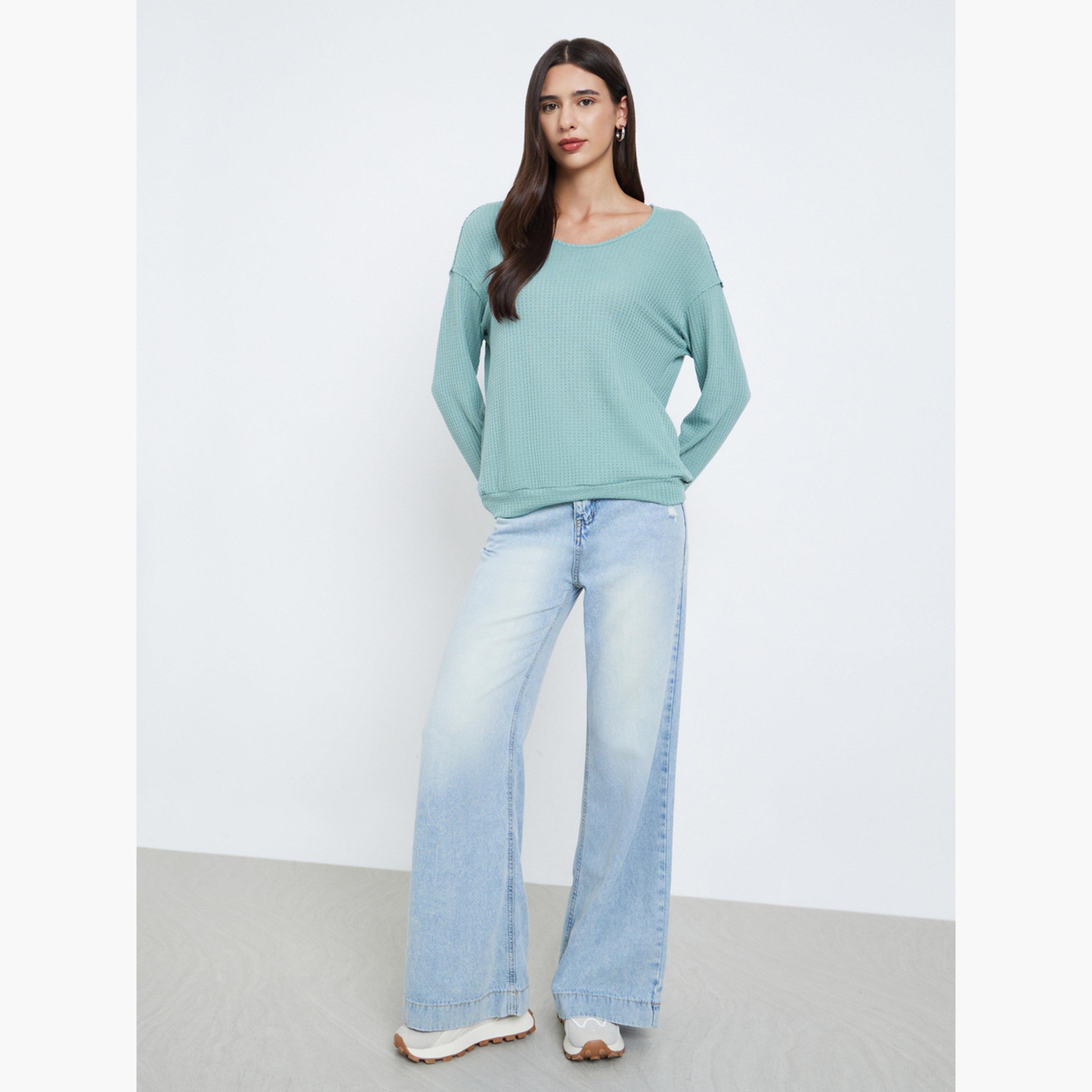 Styli Waffle Textured Round Neck Long Sleeves Women's Sweatshirt-women-clothing-hoodiesandsweatshirts-sweatshirts-image-2