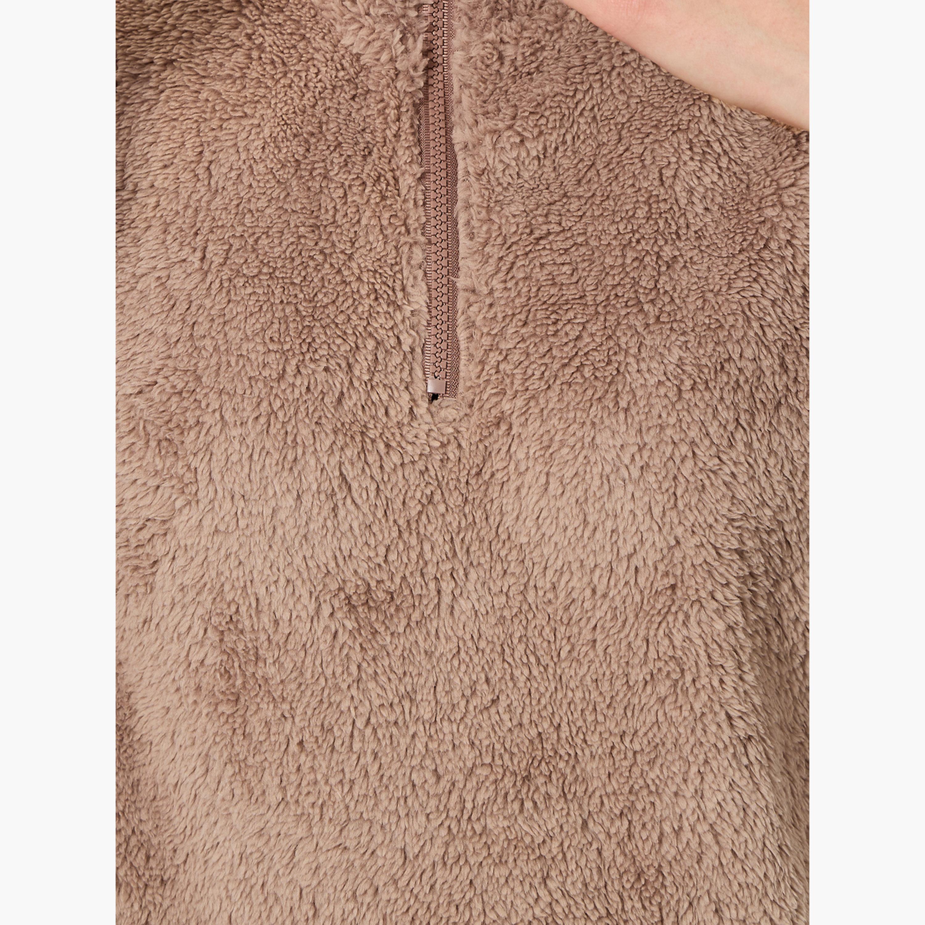 ستايلي - سويت شيرت من الصوف البيج بسحاب ربع للنساء -women-clothing-hoodiesandsweatshirts-sweatshirts-image-5
