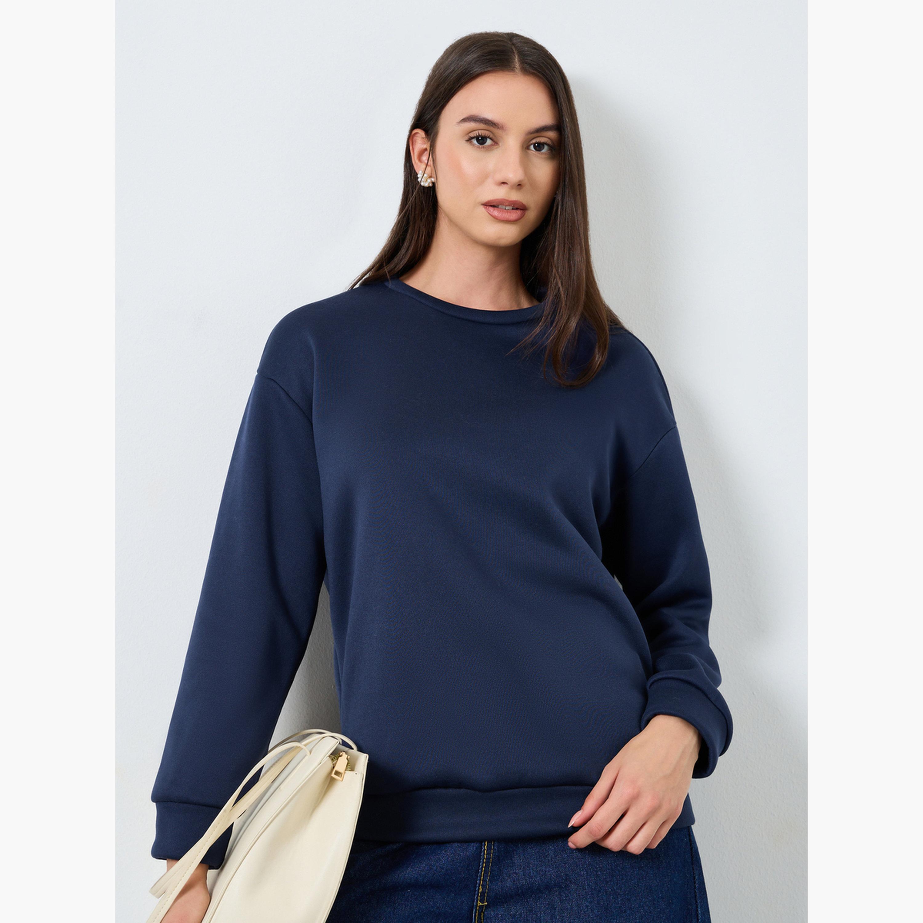 ستايلي - سويت شيرت أزرق داكن مع ربطة عنق شريطية للنساء -women-winterwear-hoodiesandsweatshirts-sweatshirts-image-1