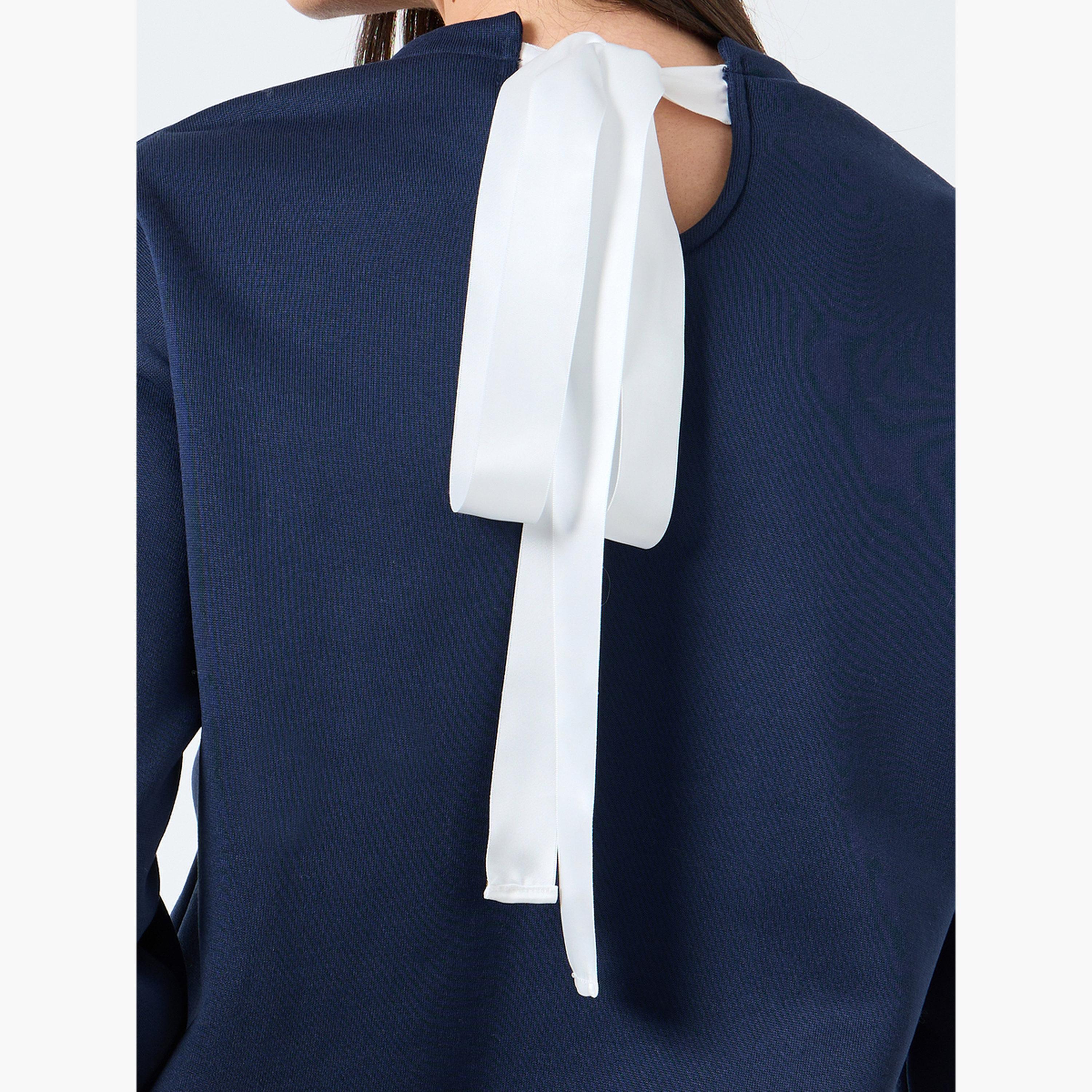 ستايلي - سويت شيرت أزرق داكن مع ربطة عنق شريطية للنساء -women-winterwear-hoodiesandsweatshirts-sweatshirts-image-3