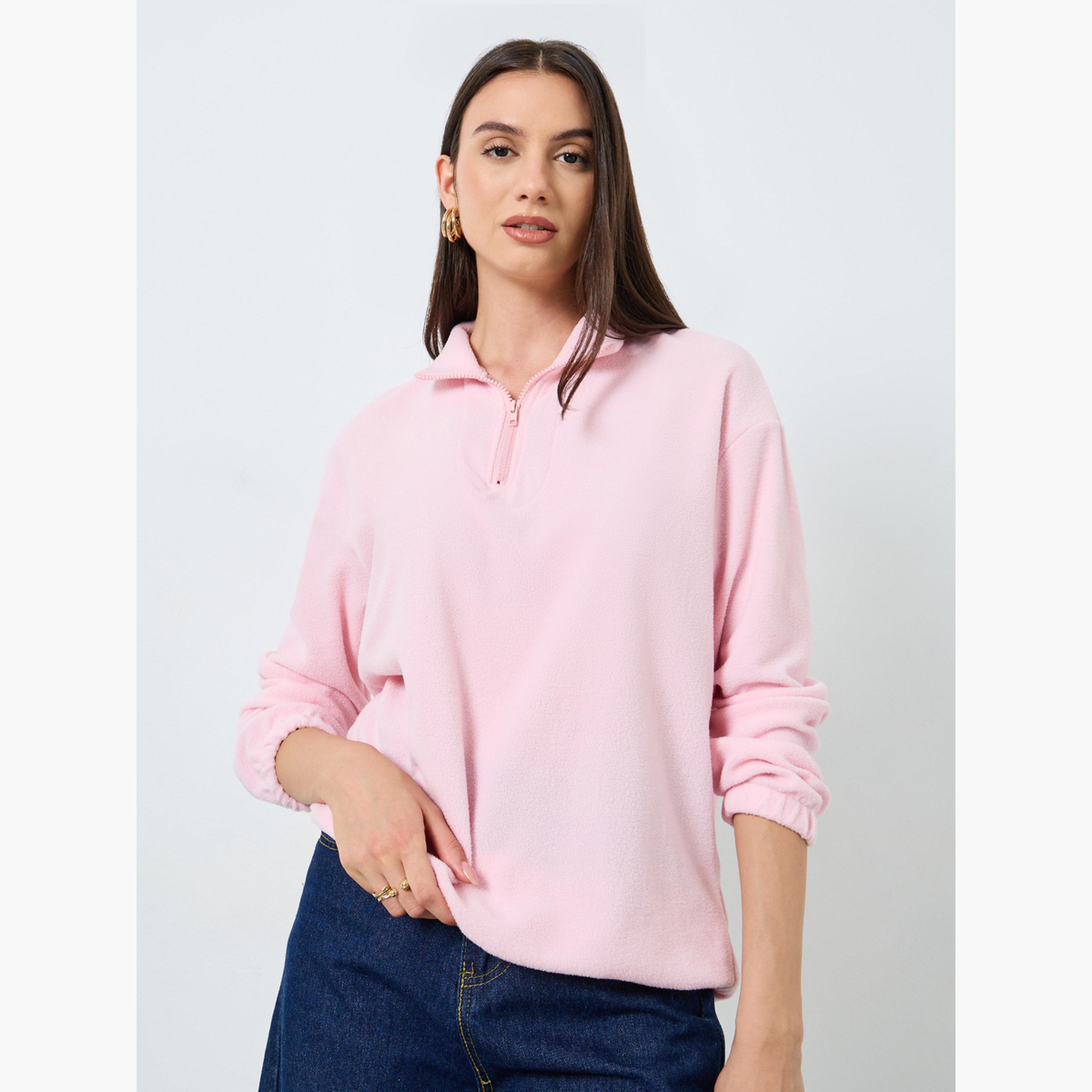 Styli Solid Collared Long Sleeves Women's Sweatshirt-women-winterwear-hoodiesandsweatshirts-sweatshirts-image-1