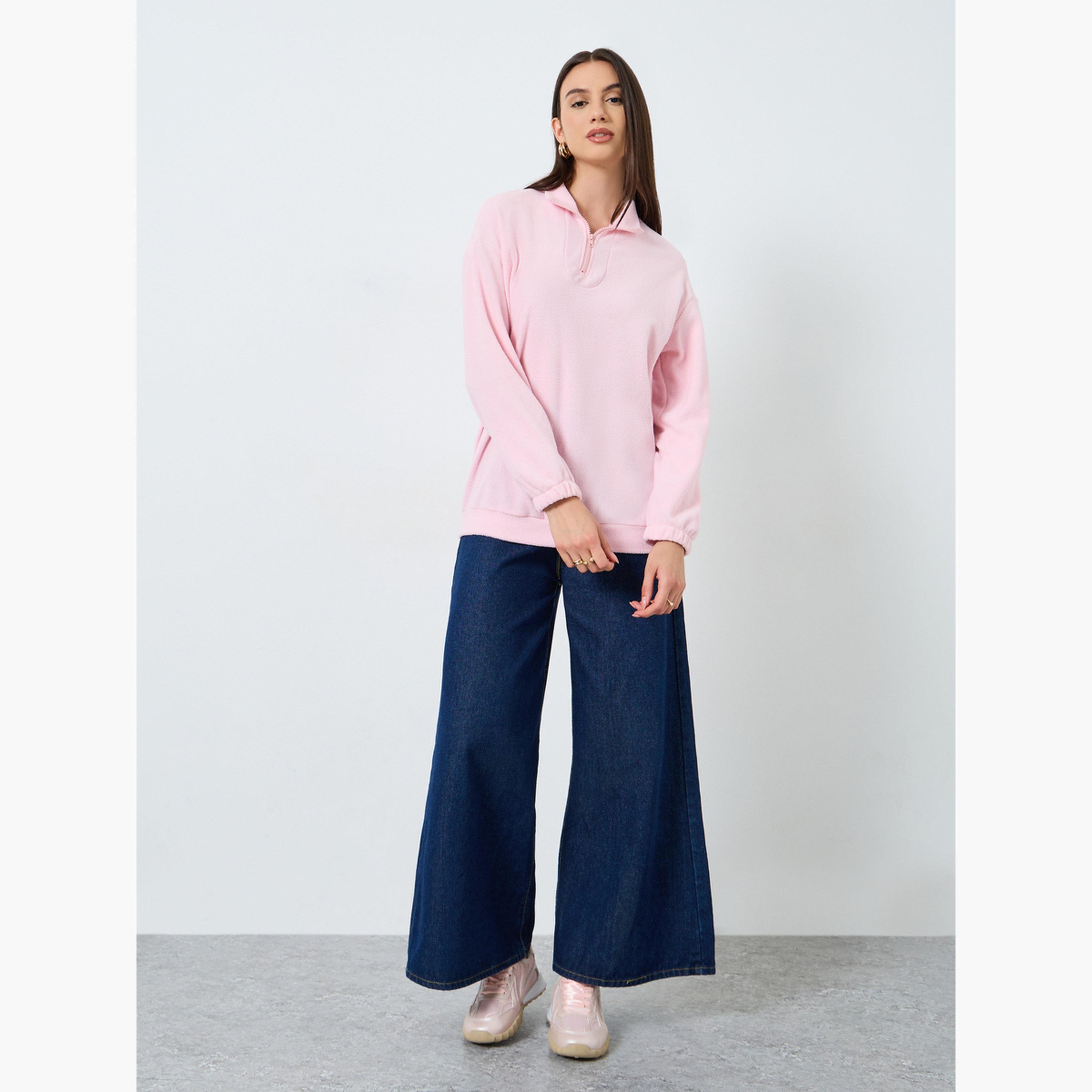 Styli Solid Collared Long Sleeves Women's Sweatshirt-women-winterwear-hoodiesandsweatshirts-sweatshirts-image-2