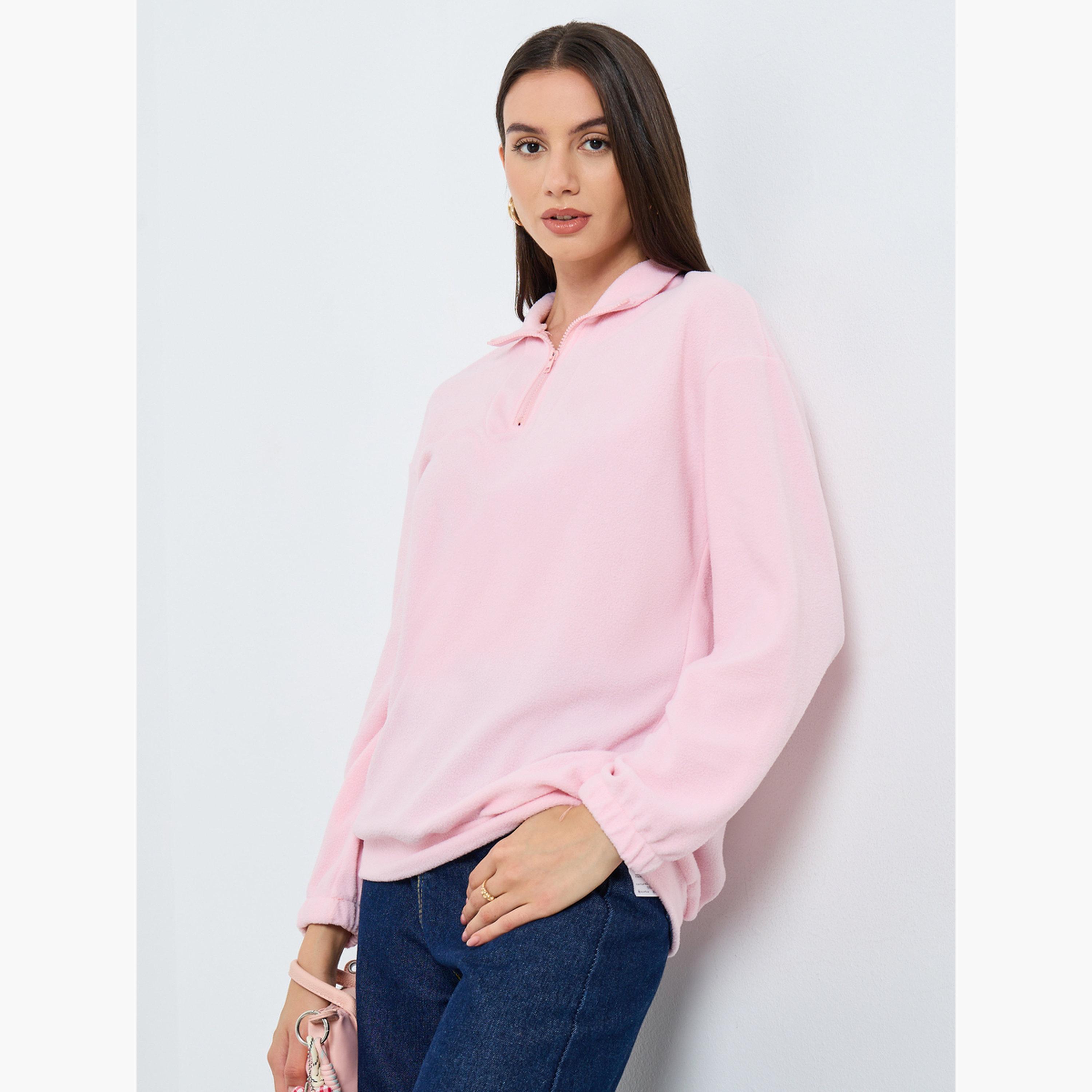 Styli Solid Collared Long Sleeves Women's Sweatshirt-women-winterwear-hoodiesandsweatshirts-sweatshirts-image-3