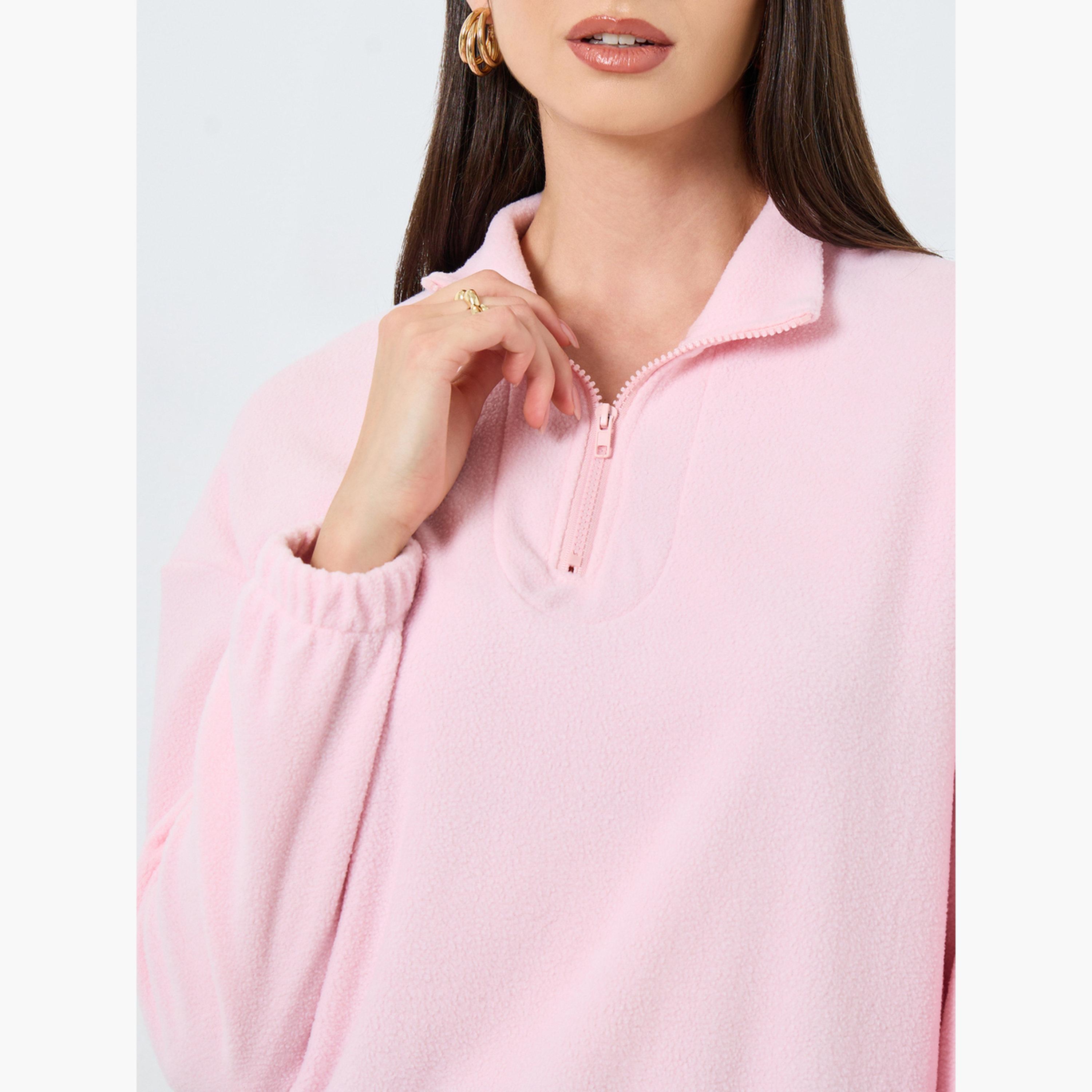 Styli Solid Collared Long Sleeves Women's Sweatshirt-women-winterwear-hoodiesandsweatshirts-sweatshirts-image-5