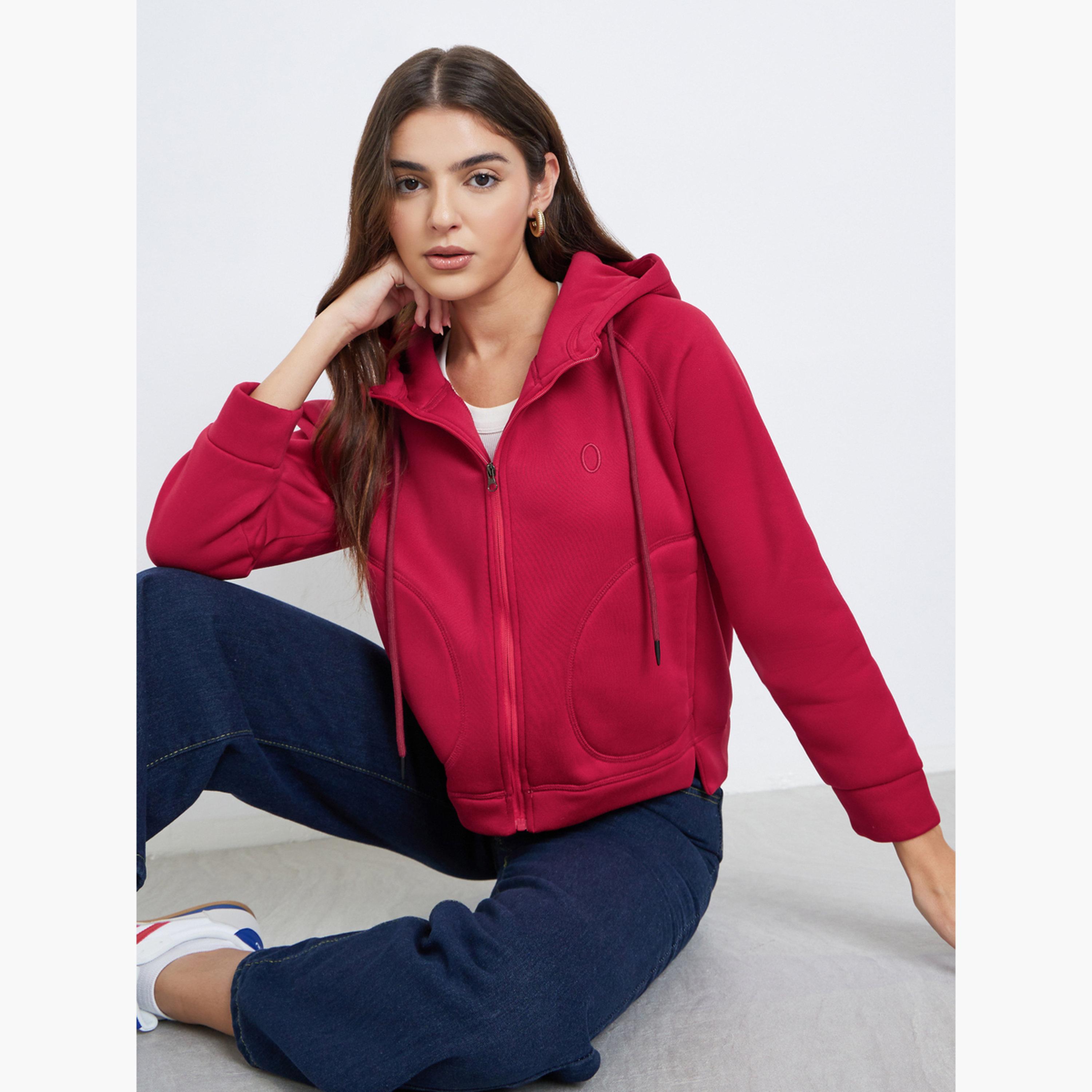 Styli Embroidered Hooded Neck Long Sleeves Women's Zip Through Sweatshirt-women-winterwear-coatsandjackets-jackets-image-3