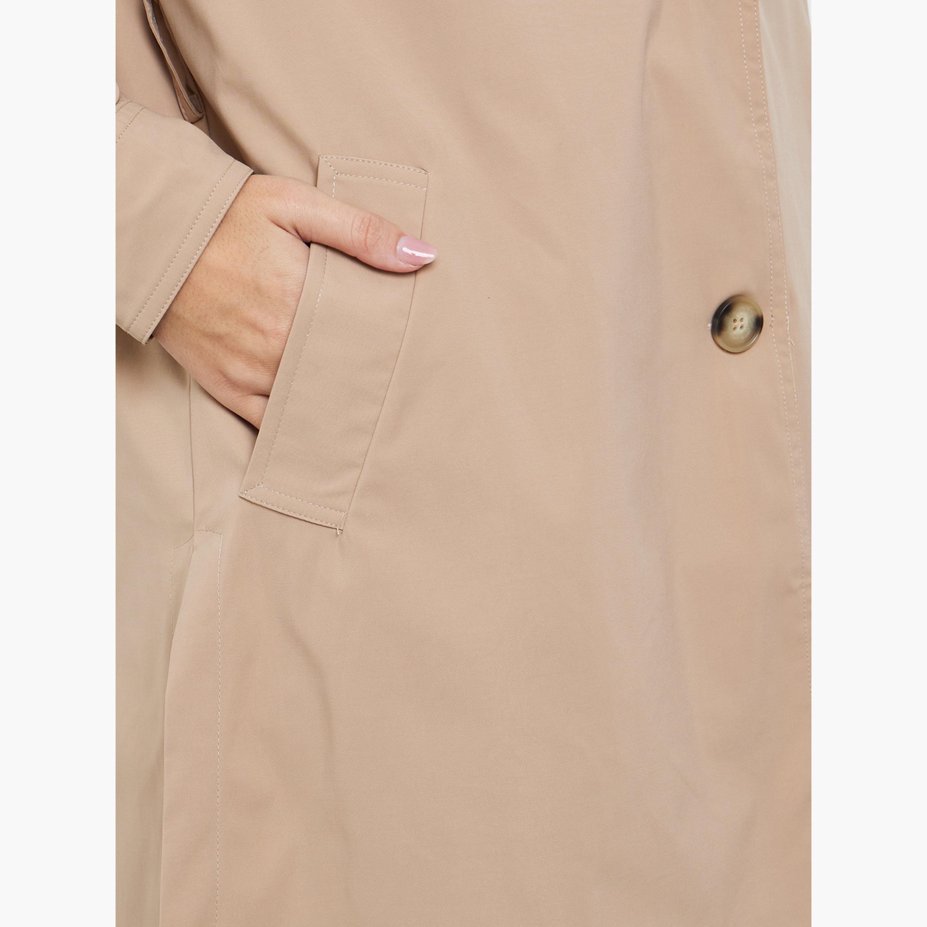 Styli Women Beige Longline Buttoned Trench Coat-women-winterwear-coatsandjackets-coats-image-3