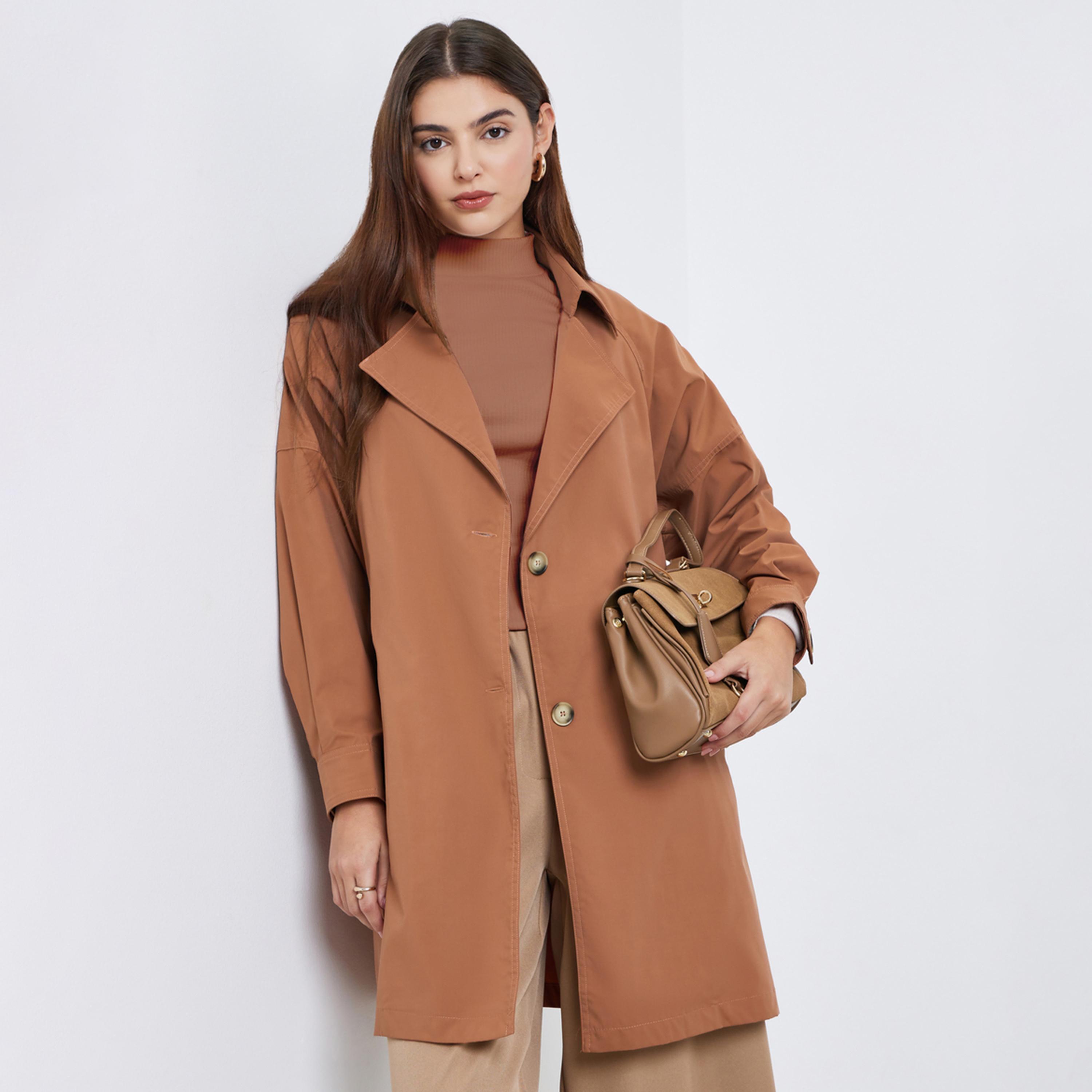ستايلي - معطف ترنش طويل بأزرار لون صدأ-women-clothing-coatsandjackets-coats-image-1