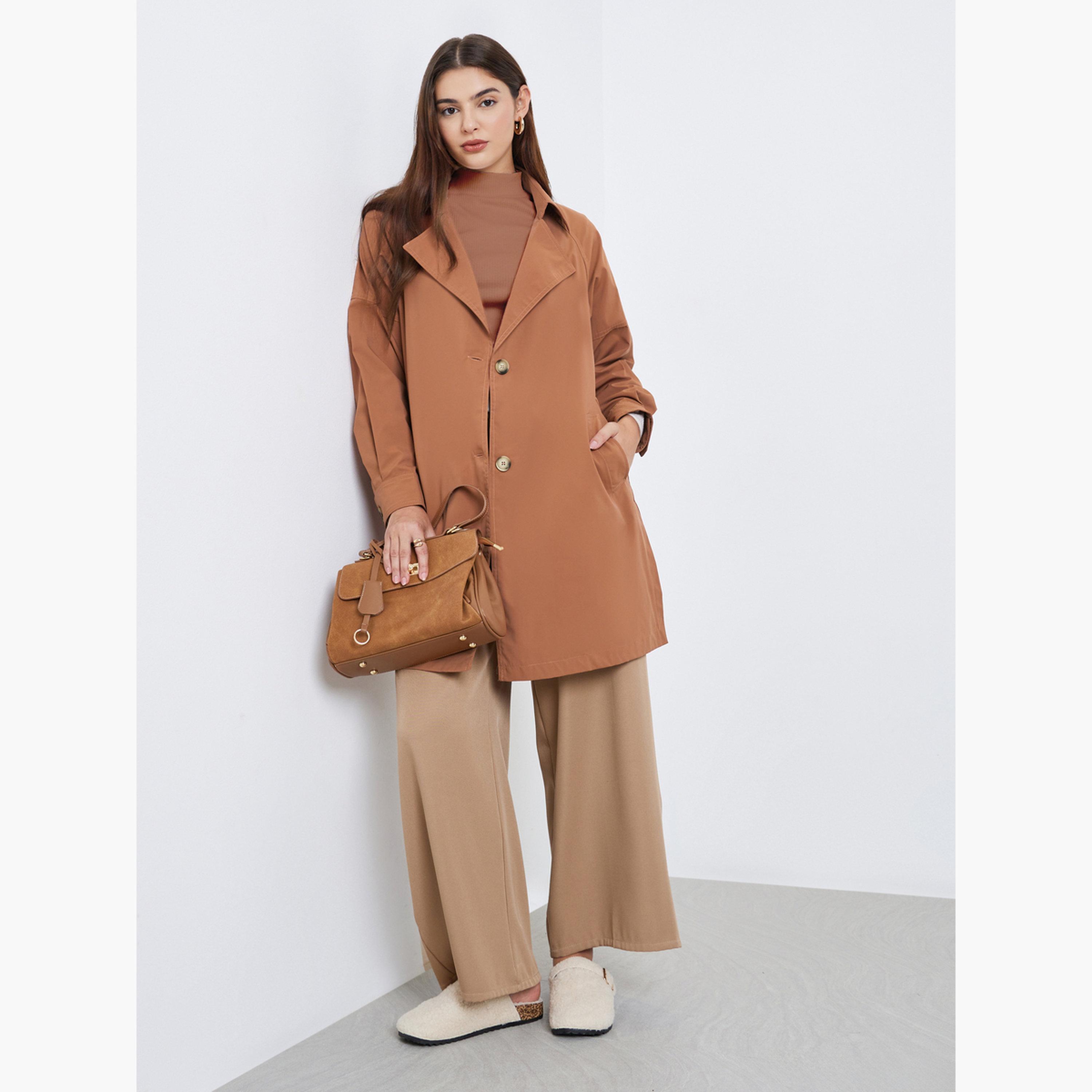 ستايلي - معطف ترنش طويل بأزرار لون صدأ-women-clothing-coatsandjackets-coats-image-2