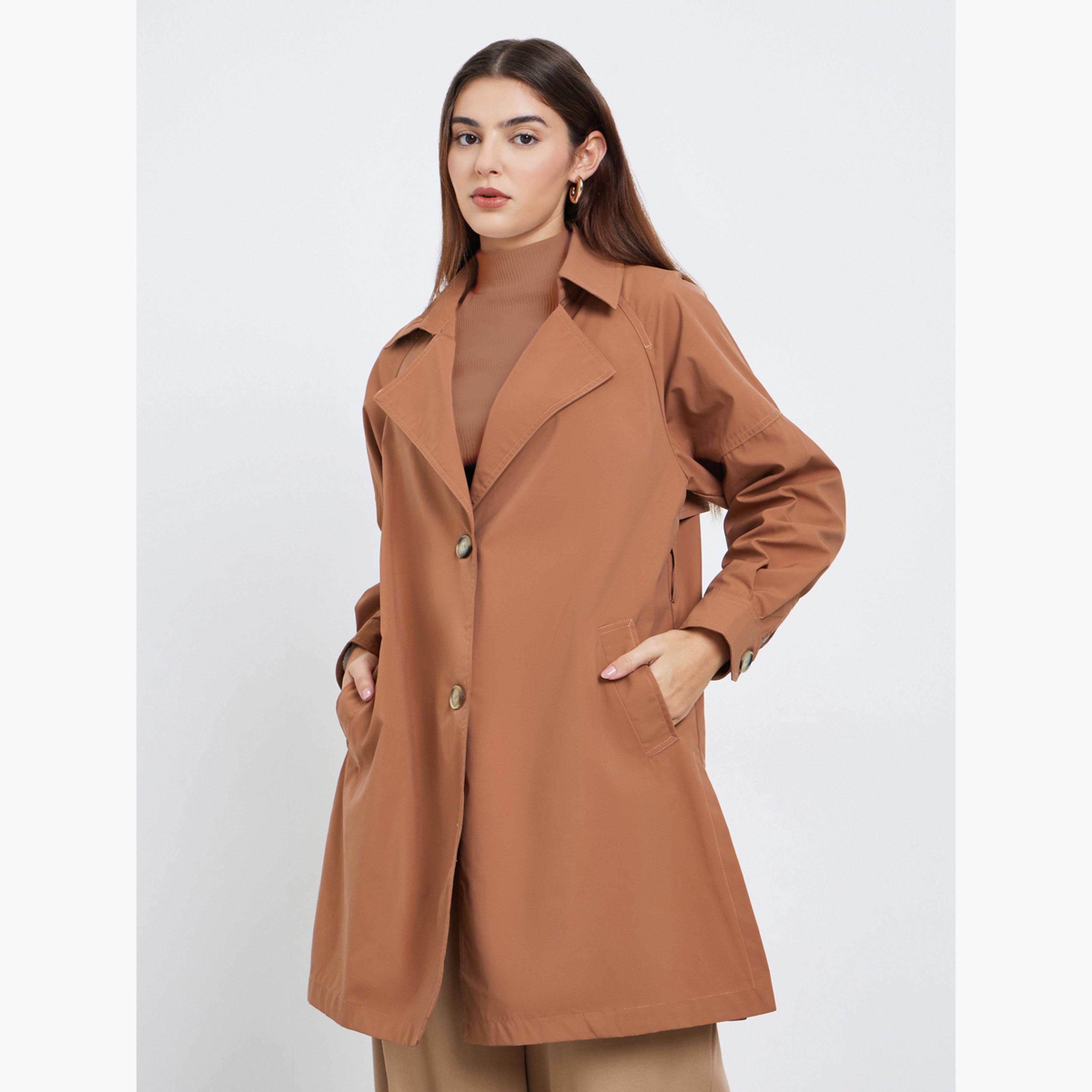 ستايلي - معطف ترنش طويل بأزرار لون صدأ-women-clothing-coatsandjackets-coats-image-3