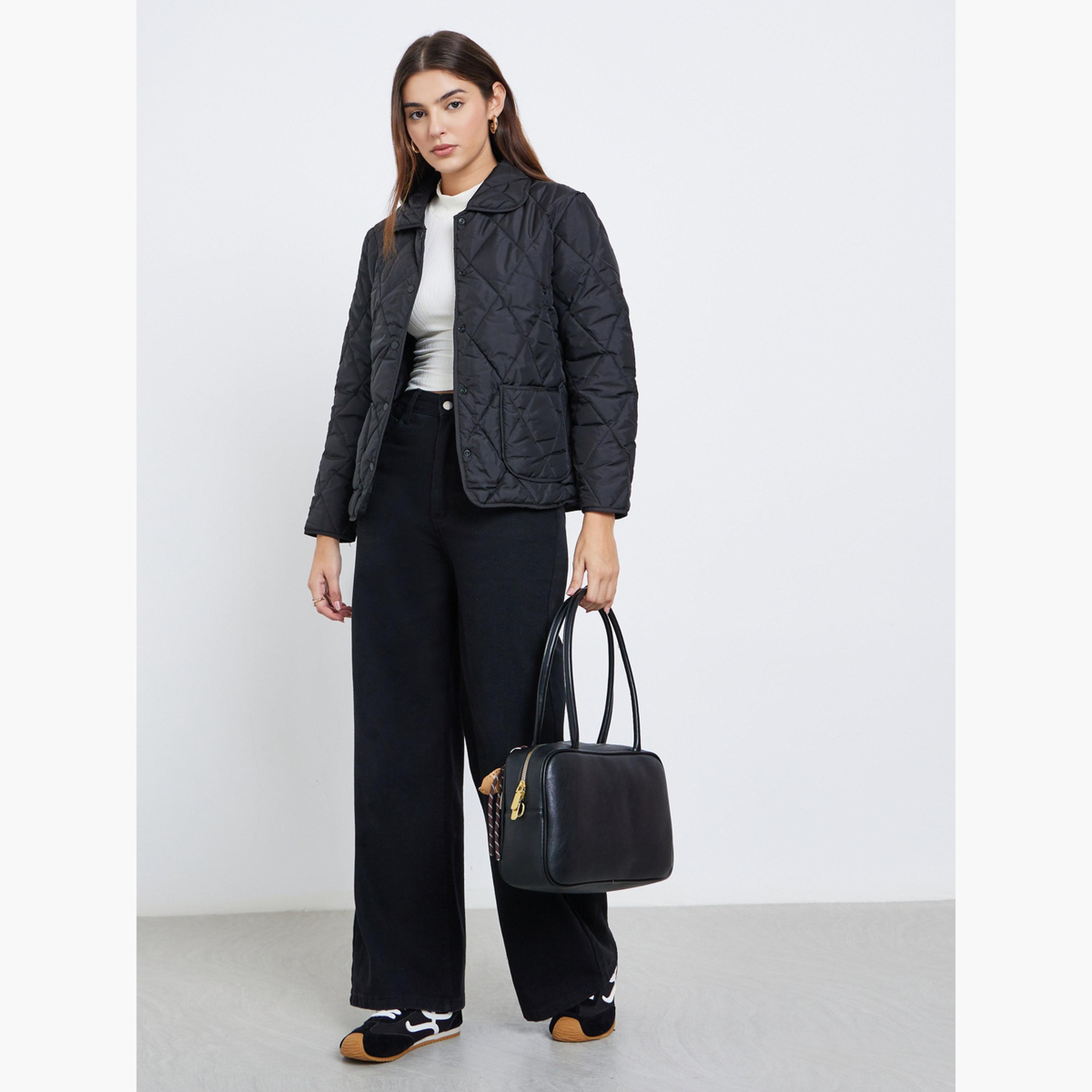 ستايلي - سترة نسائية مبطنة بمظهر مبطن مع ياقة-women-winterwear-coatsandjackets-jackets-image-2