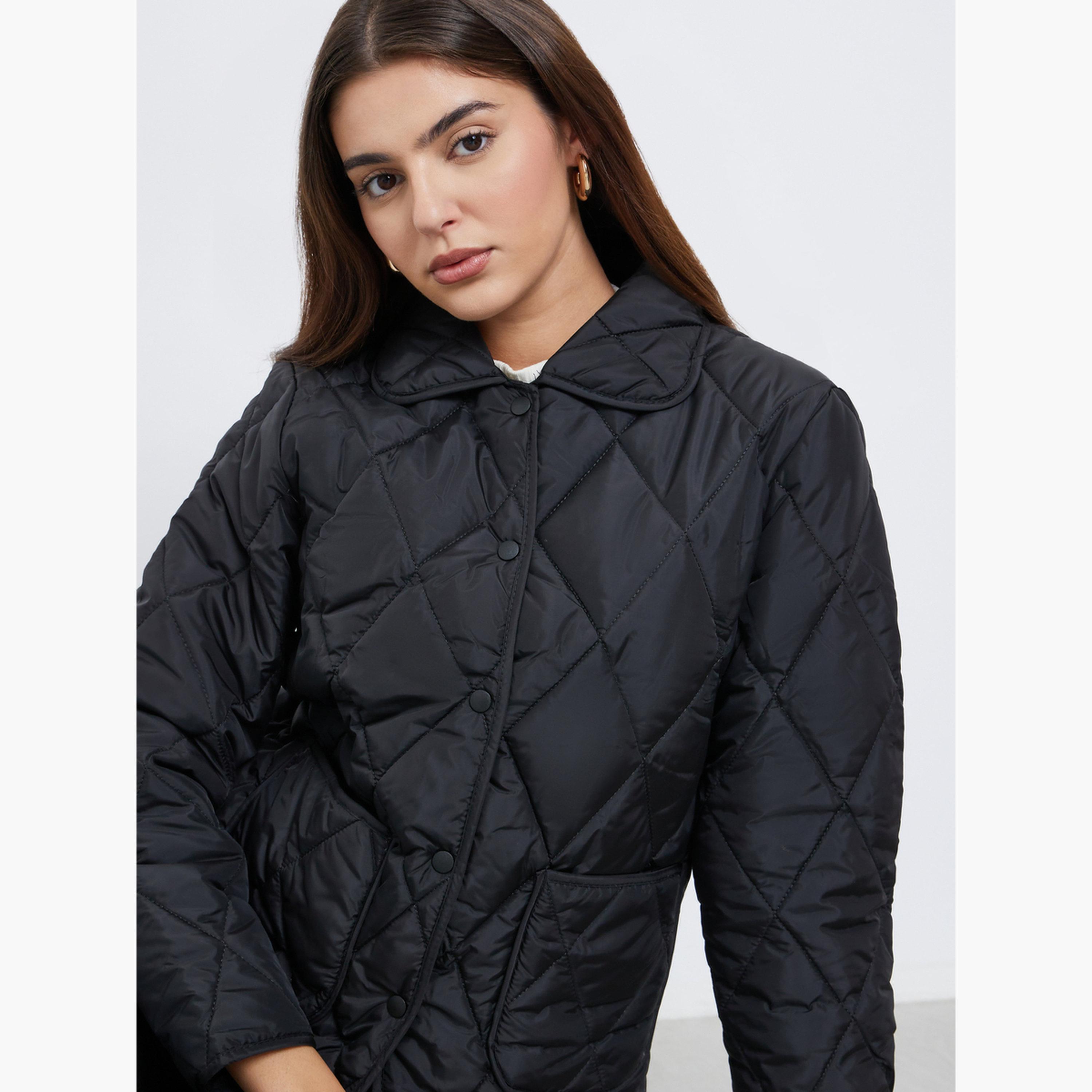 Styli Quilted Collared Long Sleeves Women's Snap Button Padded Jacket-women-winterwear-coatsandjackets-jackets-image-3