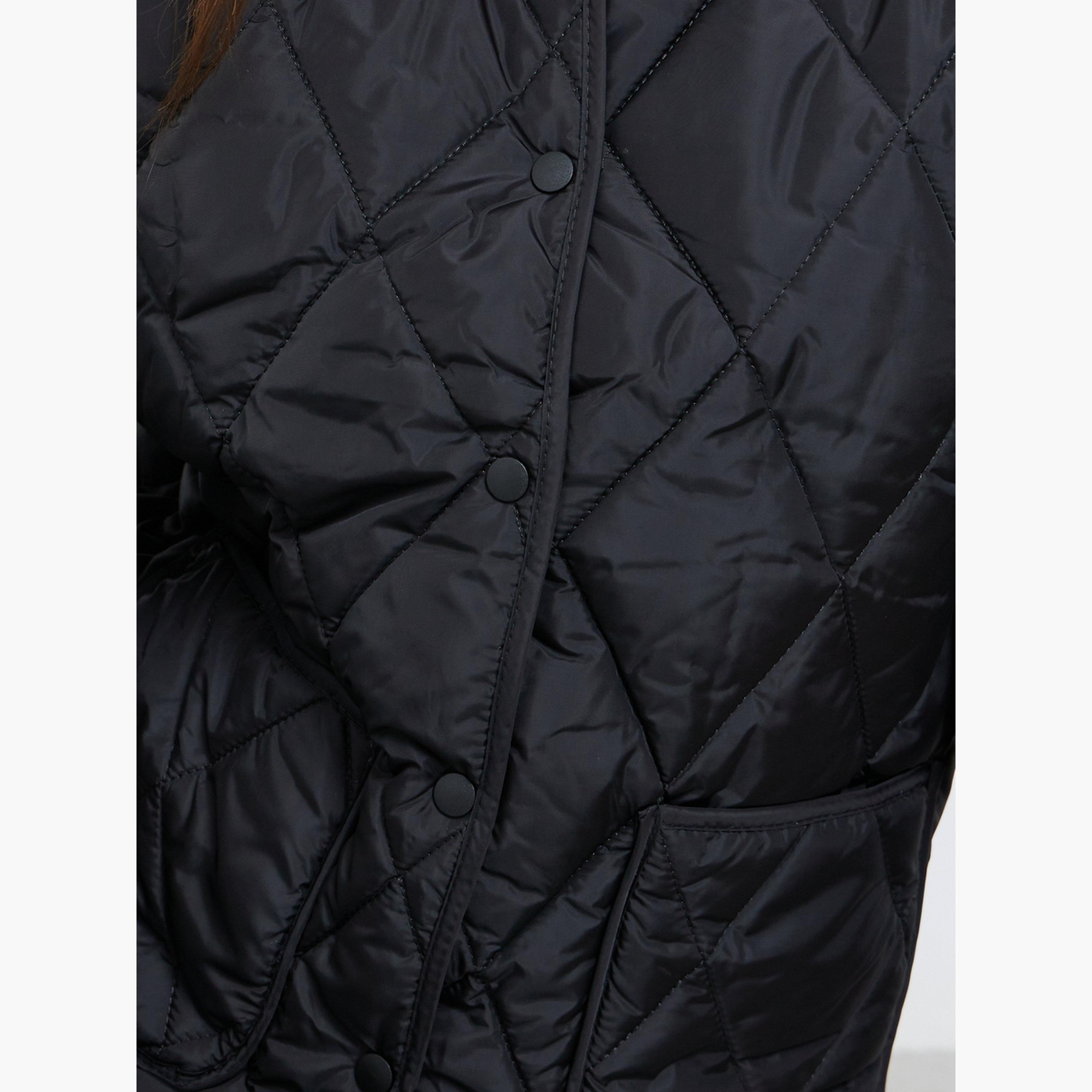 Styli Quilted Collared Long Sleeves Women's Snap Button Padded Jacket-women-winterwear-coatsandjackets-jackets-image-4
