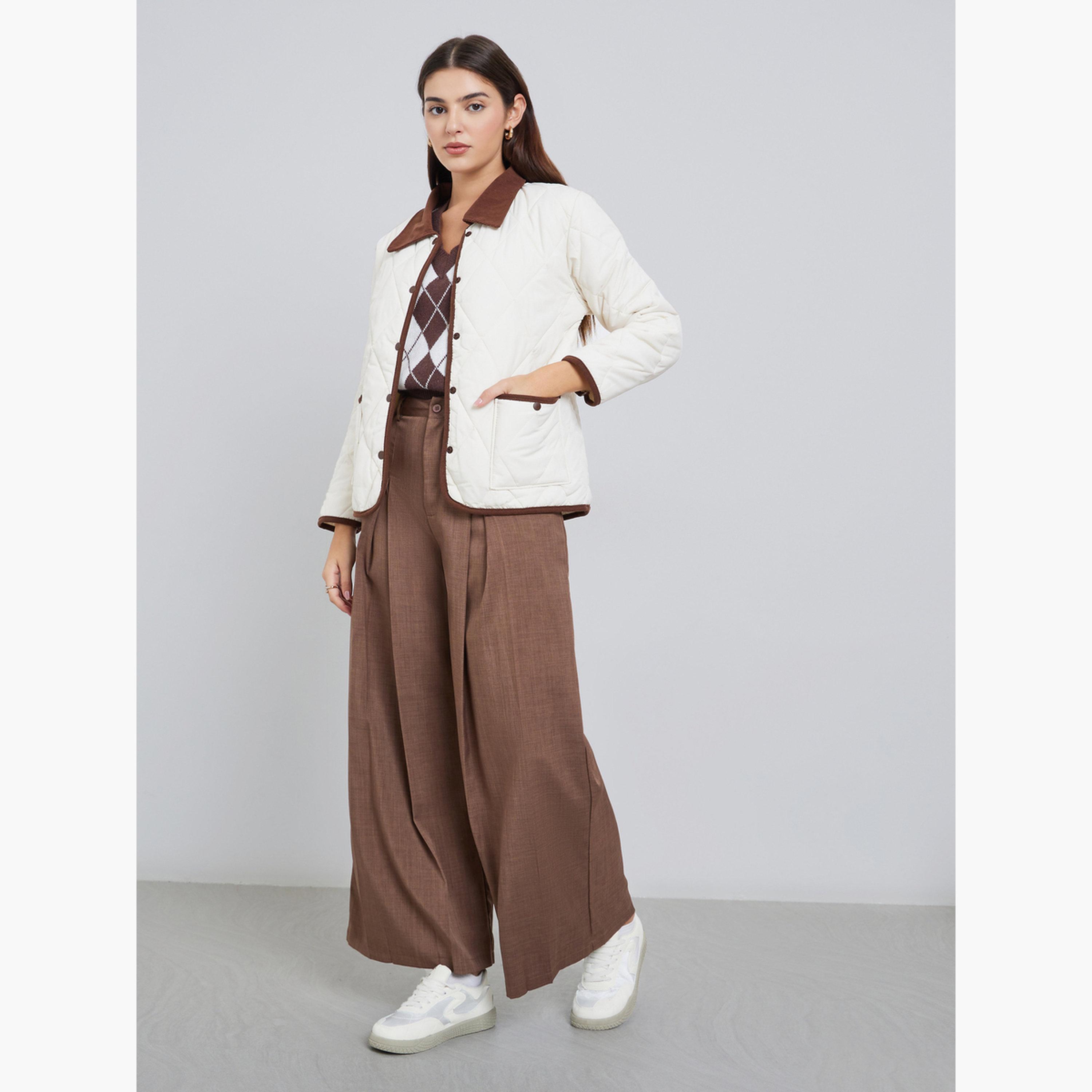 Styli Quilted Collared Long Sleeves Women's Button Through Padded Jacket-women-winterwear-coatsandjackets-jackets-image-2