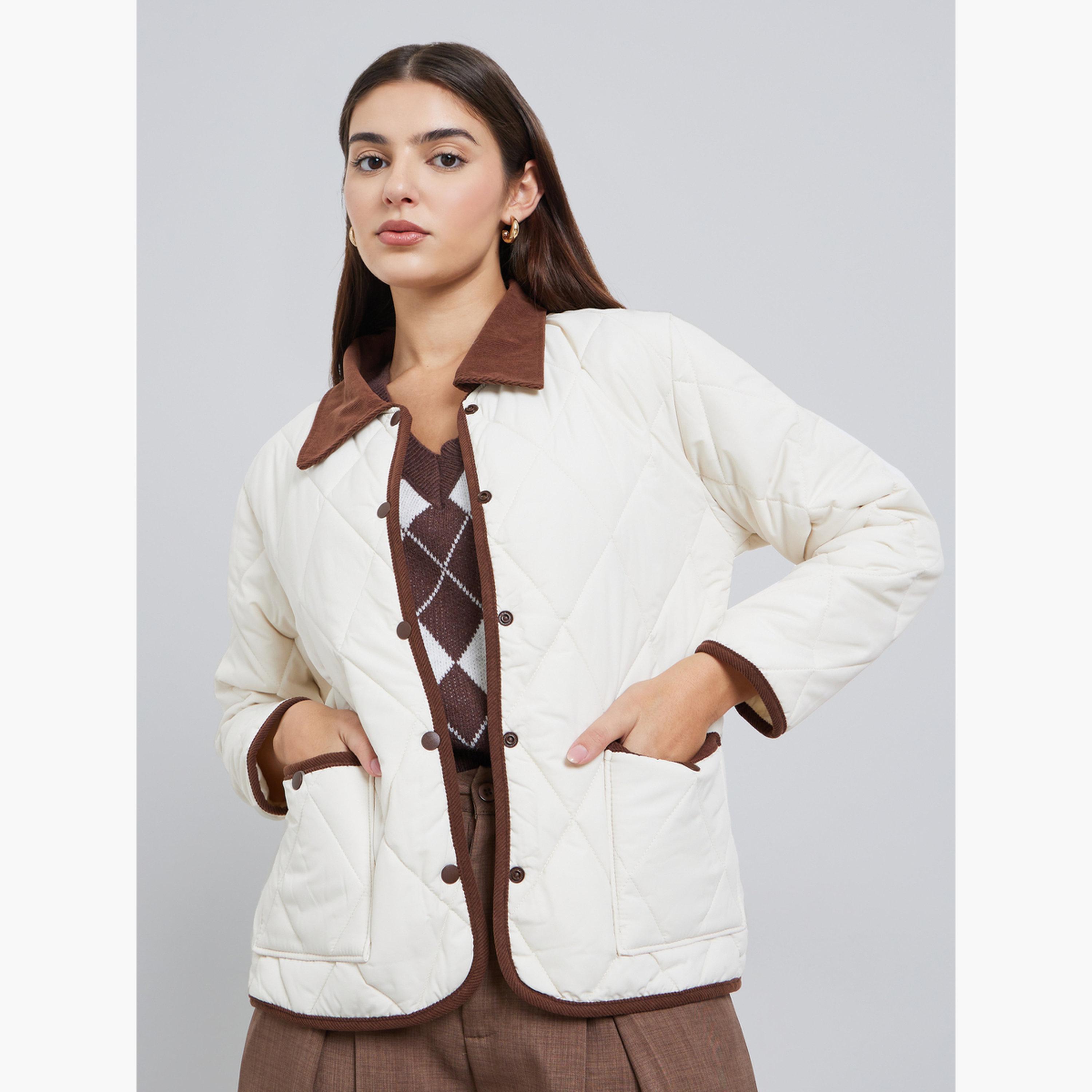 Styli Quilted Collared Long Sleeves Women's Button Through Padded Jacket-women-winterwear-coatsandjackets-jackets-image-3