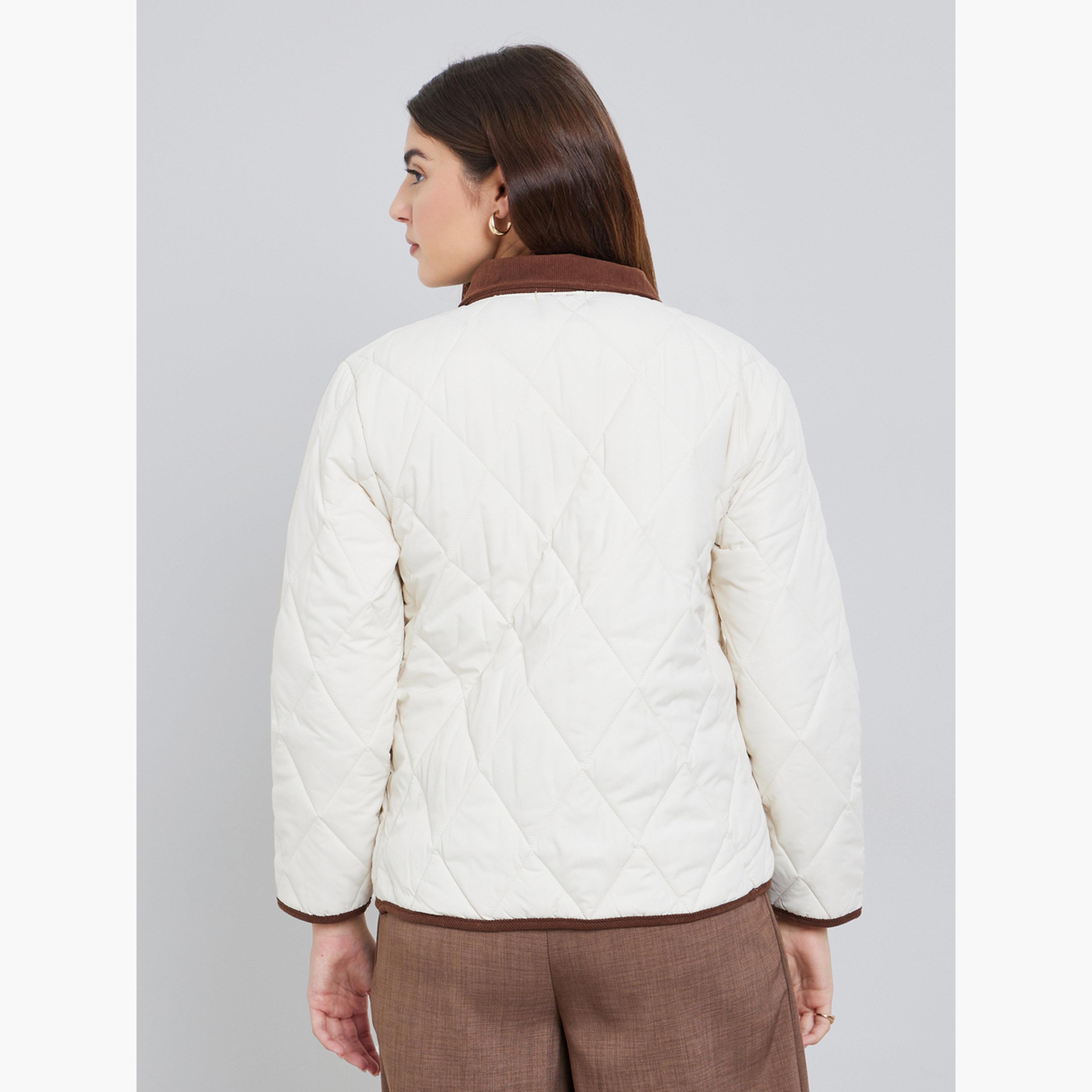 ستايلي - سترة مبطنة بيضاء سادة مع أزرار أمامية للنساء -women-winterwear-coatsandjackets-jackets-image-5