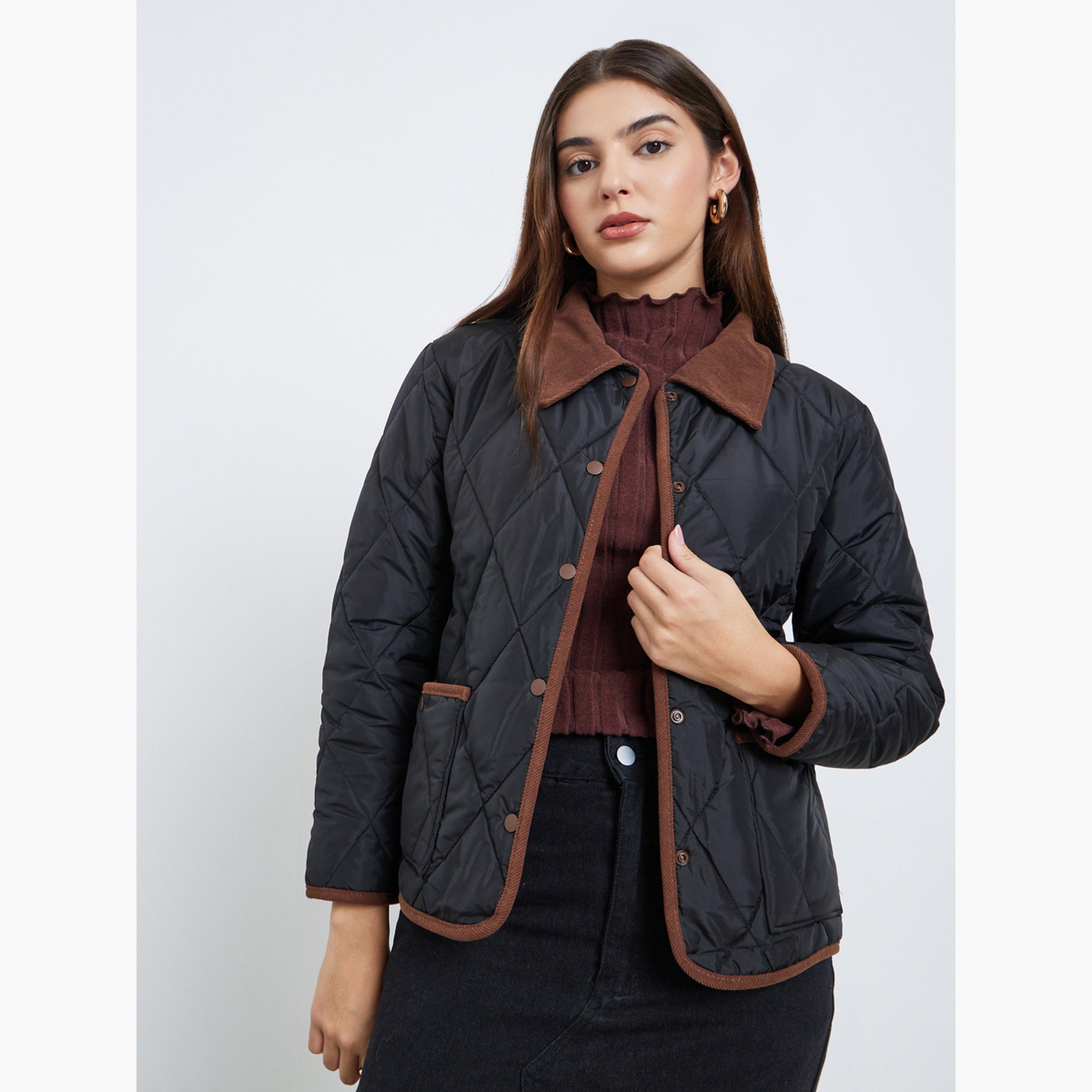 ستايلي - سترة مبطنة بمظهر مبطن مع طوق للنساء -women-winterwear-coatsandjackets-jackets-image-1