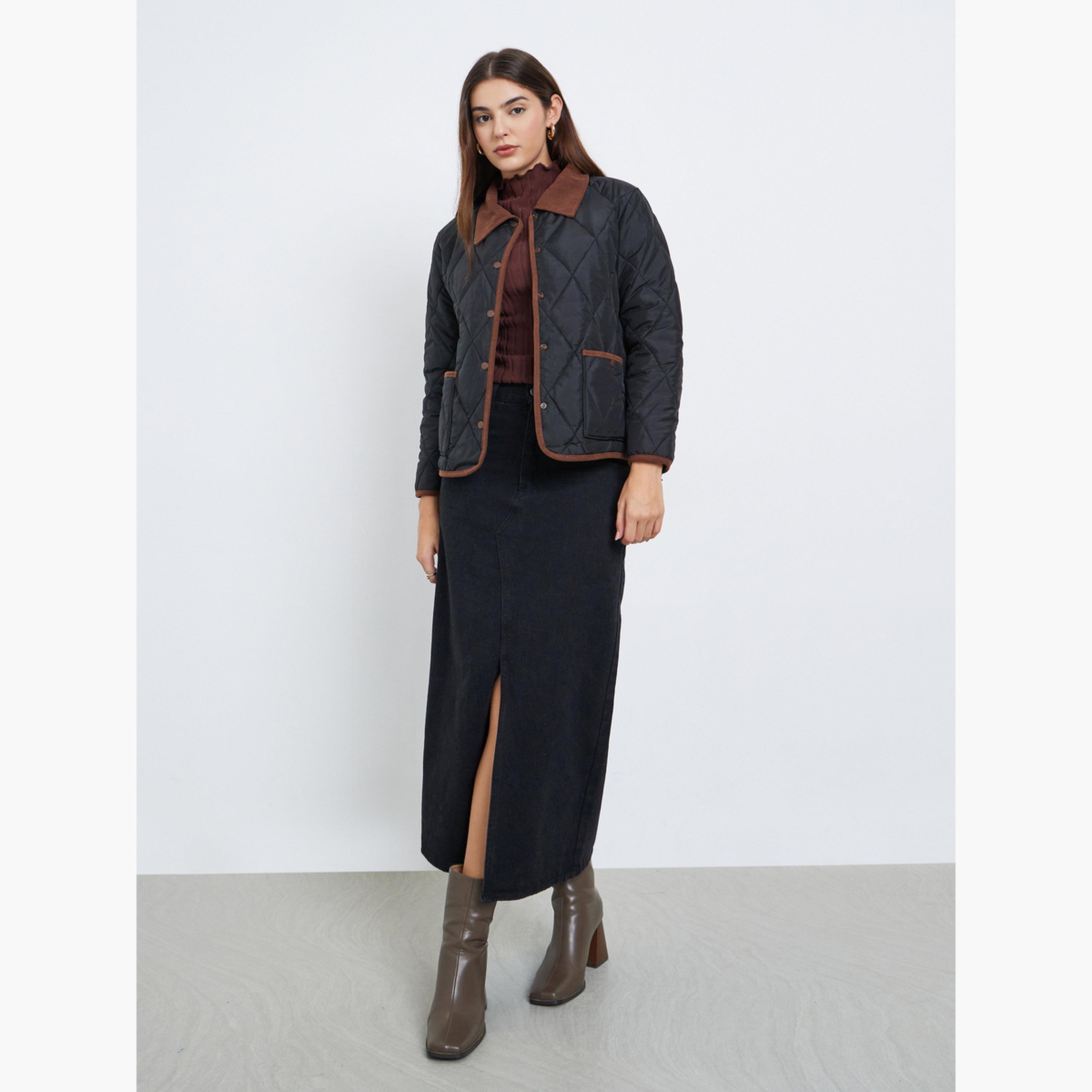 ستايلي - سترة مبطنة بمظهر مبطن مع طوق للنساء -women-winterwear-coatsandjackets-jackets-image-2
