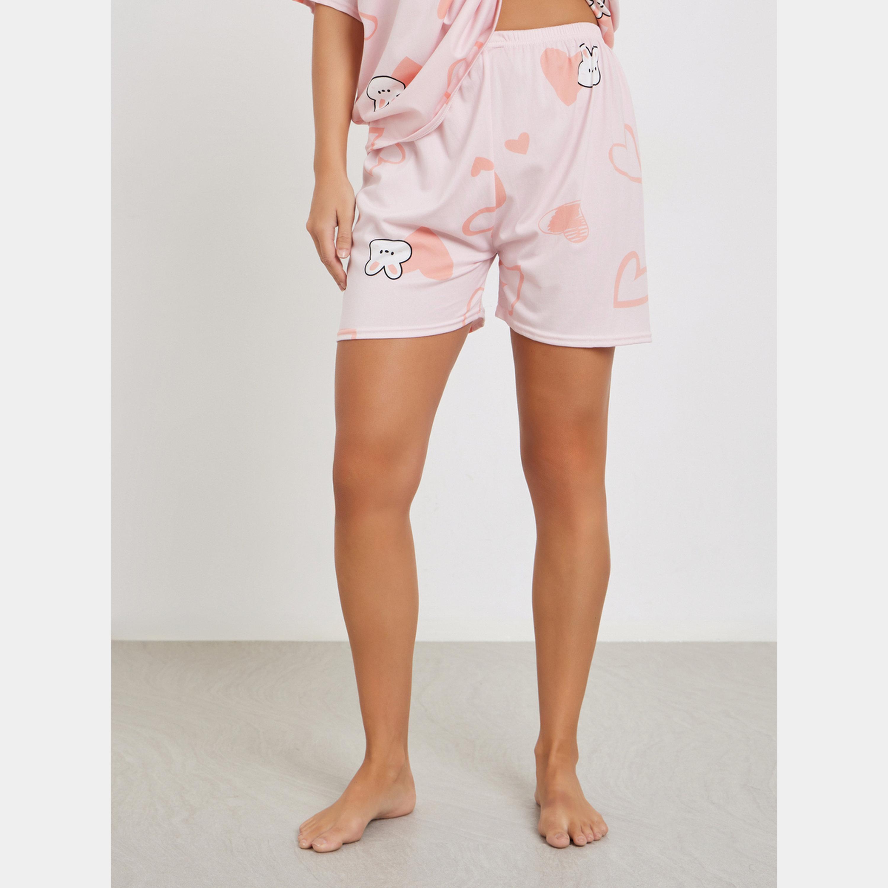 Styli Rabbit Print Short Sleeve T-Shirt and Shorts Set-women-clothing-nightwear-pyjamas-shortsets-image-3