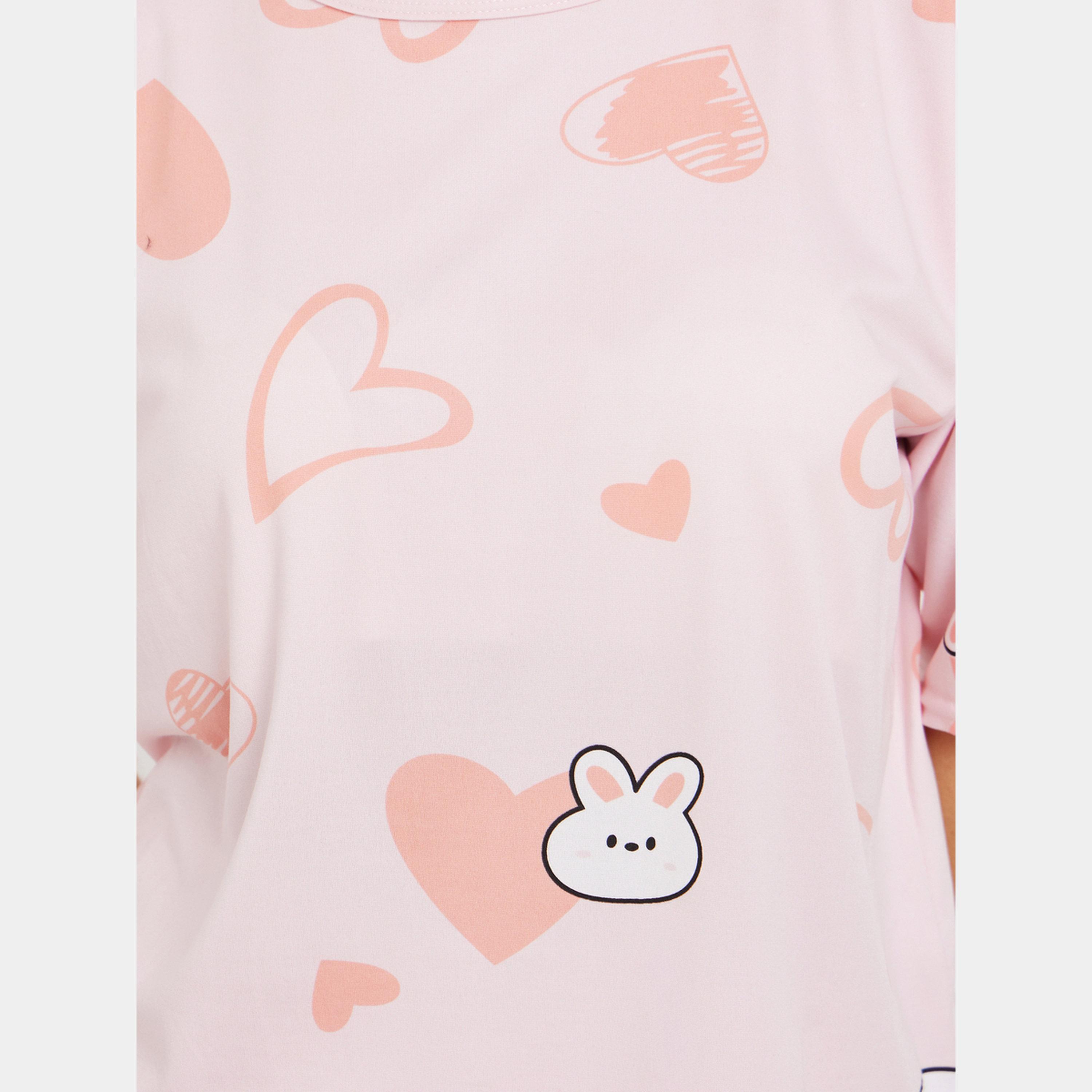 Styli Rabbit Print Short Sleeve T-Shirt and Shorts Set-women-clothing-nightwear-pyjamas-shortsets-image-4