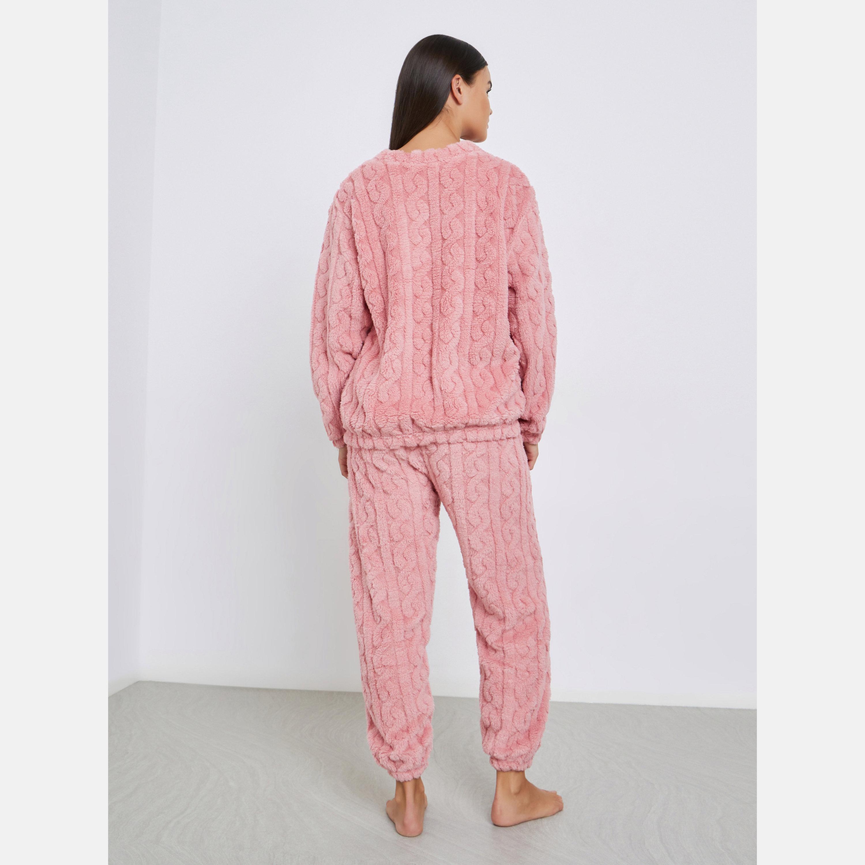 ستايلي - بلوزة من الصوف المحبوك مع بنطال رياضي بأساور-women-clothing-nightwear-pyjamas-longsets-image-5
