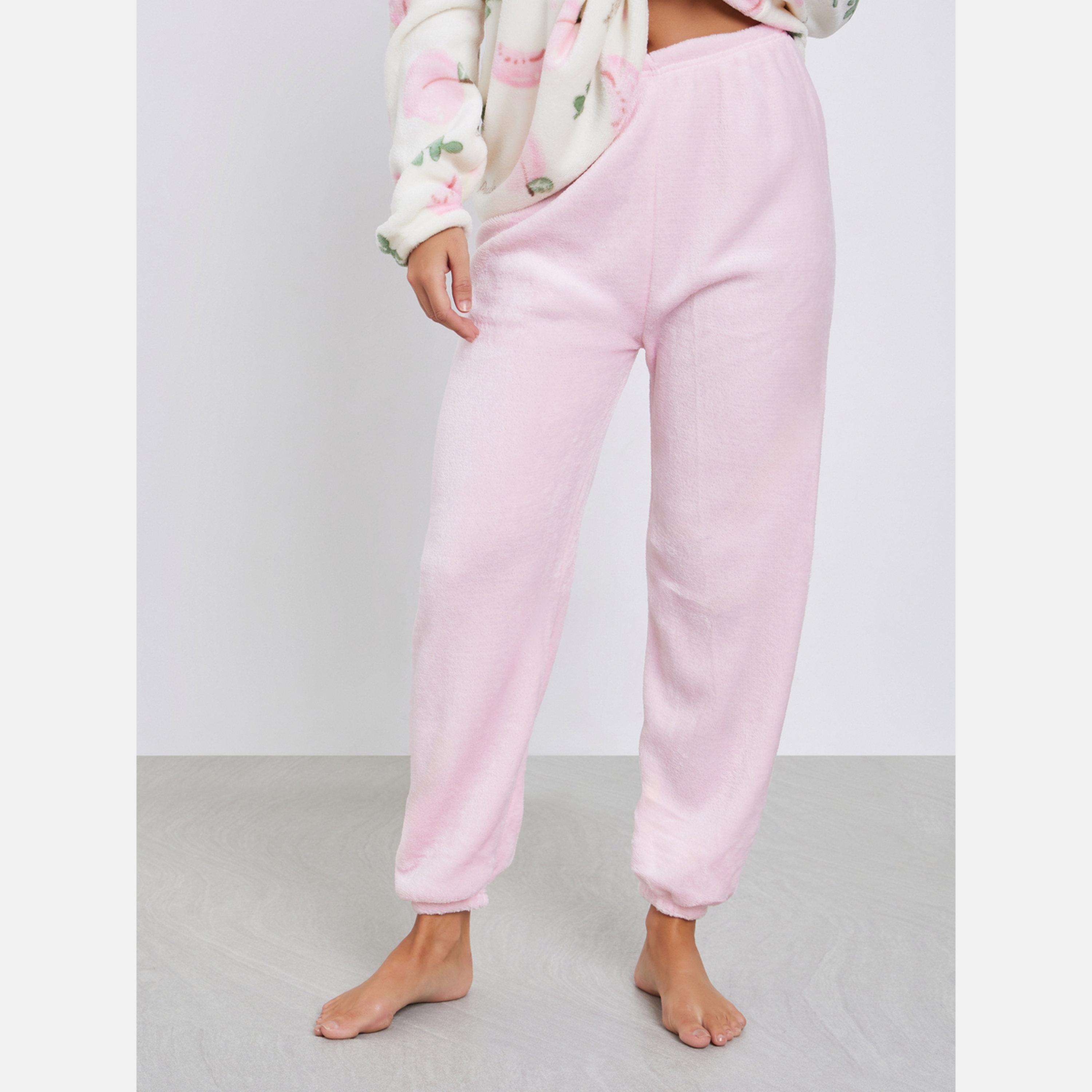 ستايلي - بيجاما بلوزة صوفية بطبعة خوخية-women-clothing-nightwear-pyjamas-longsets-image-4