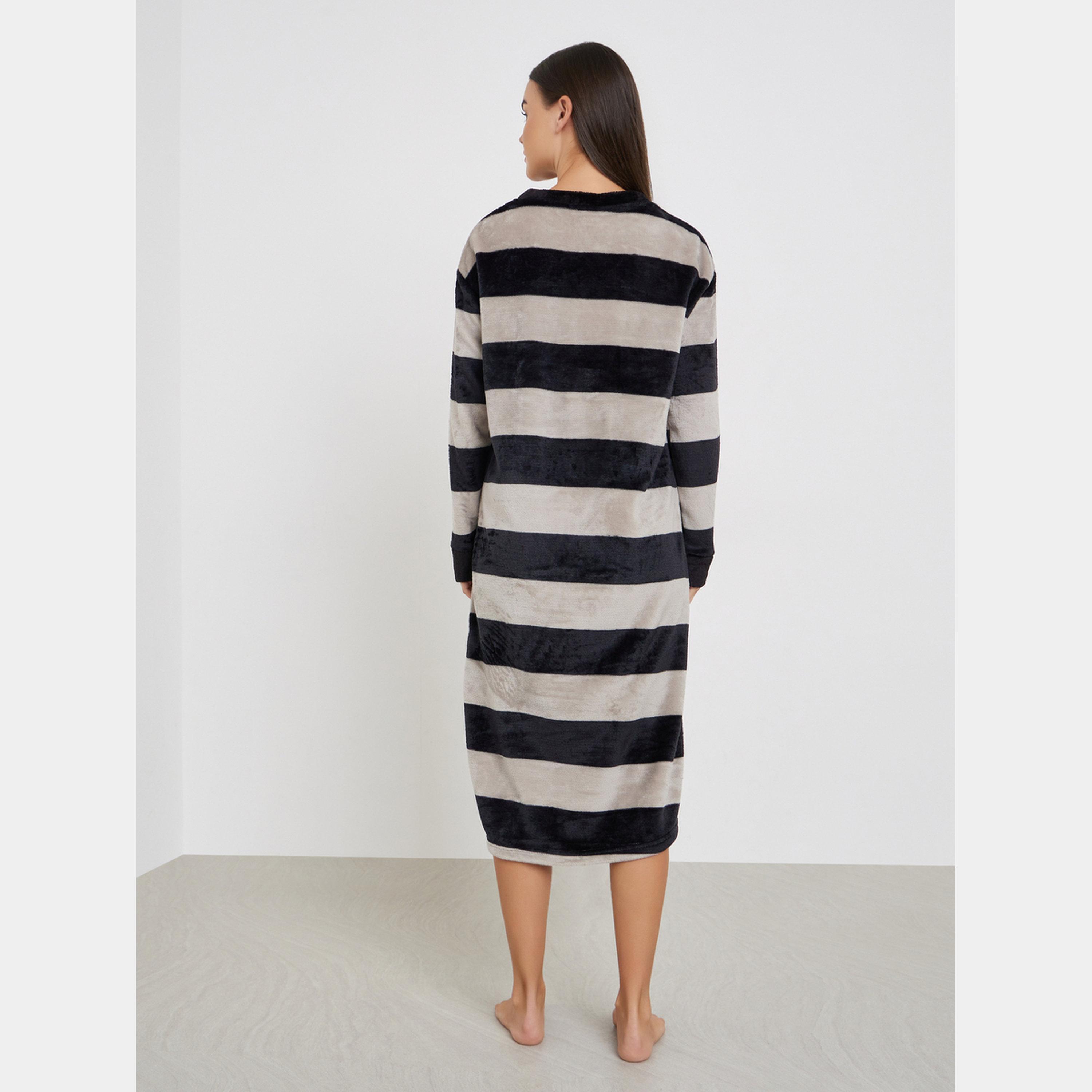 ستايلي - قميص نوم مخطط بأكمام طويلة صوف-women-clothing-nightwear-nighties-image-4