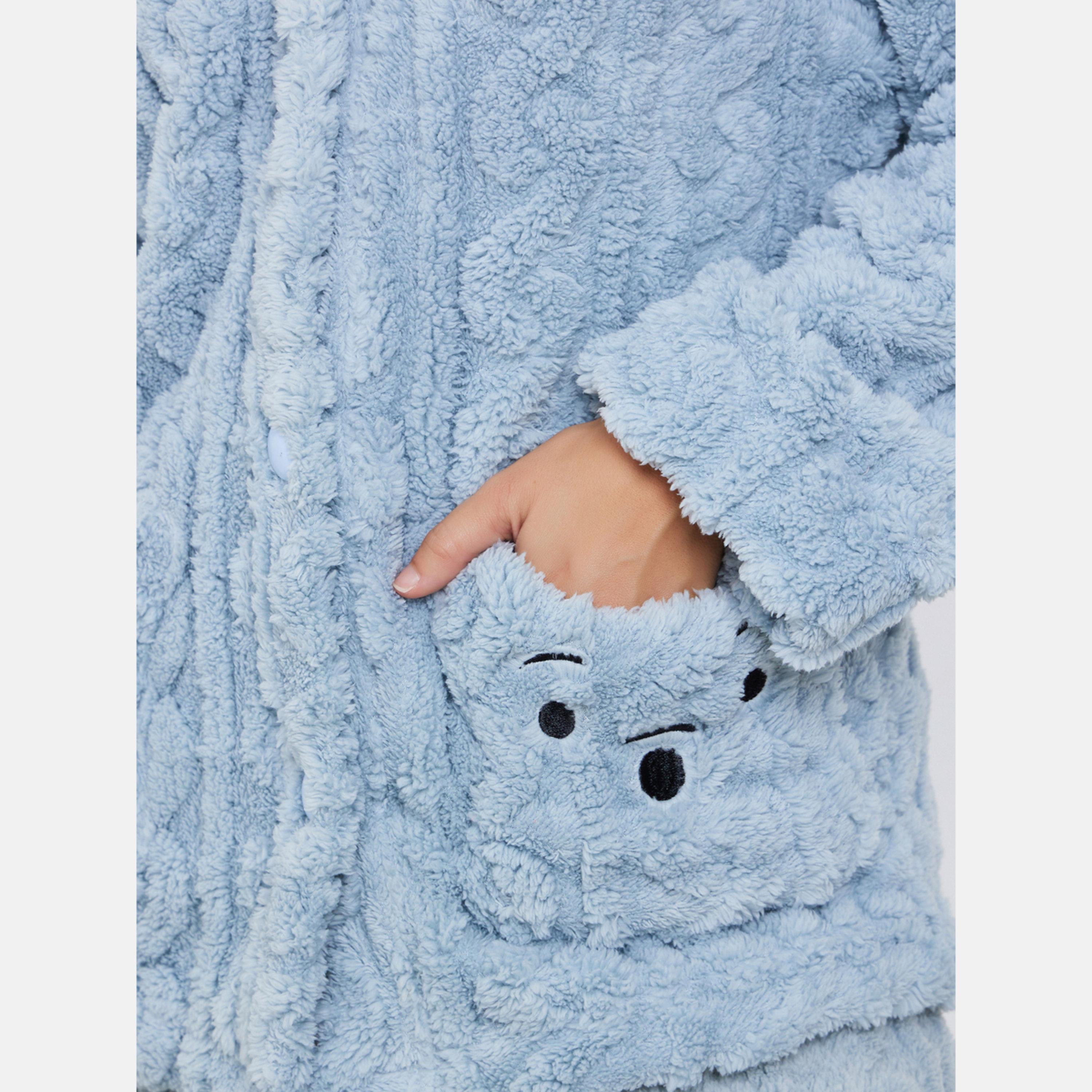 ستايلي - طقم قميص وبنطال من الصوف بجيوب دب مطرزة-women-clothing-nightwear-pyjamas-longsets-image-3