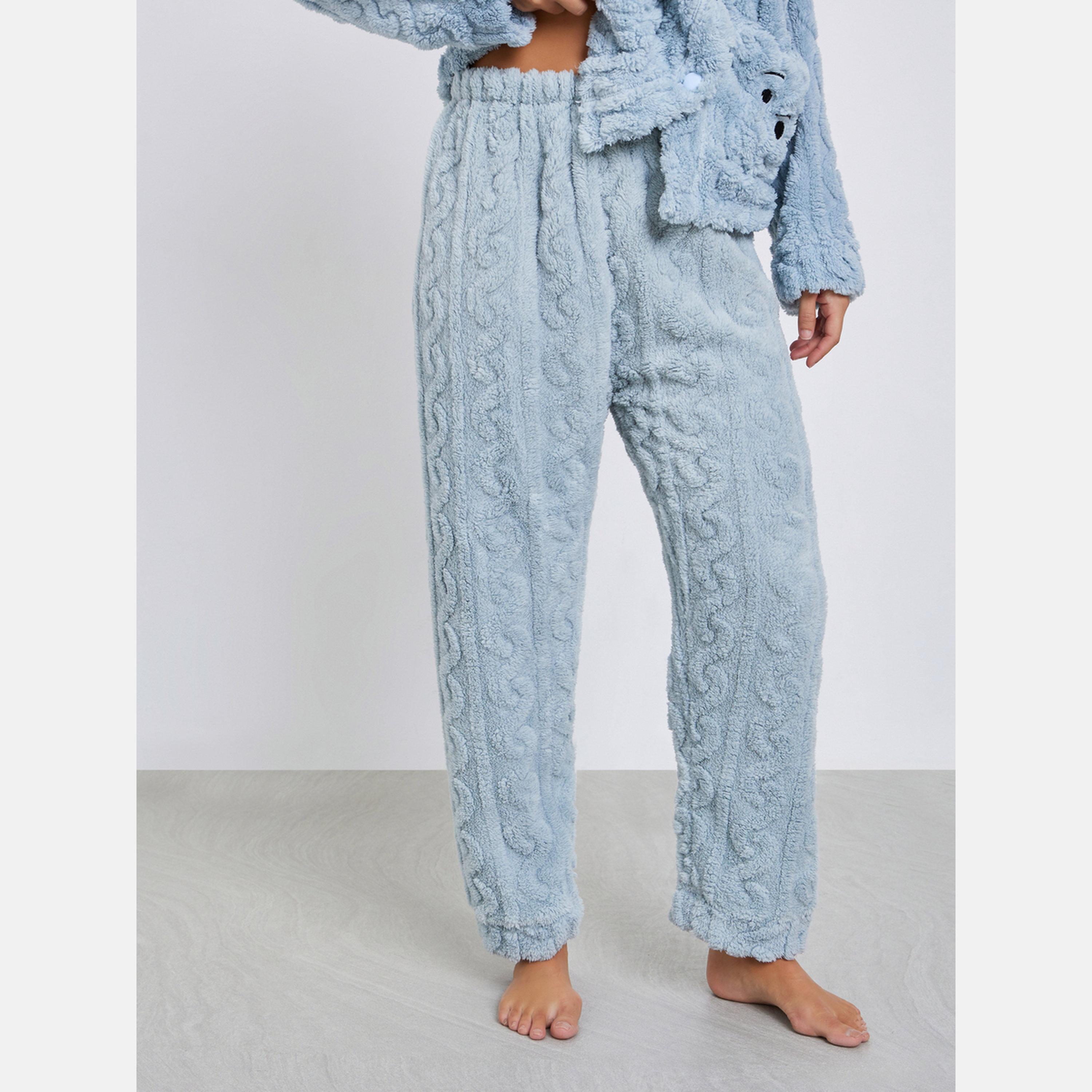Styli Embroidered Bear Pocket Fleece Shirt and Pants Set-women-clothing-nightwear-pyjamas-longsets-image-4