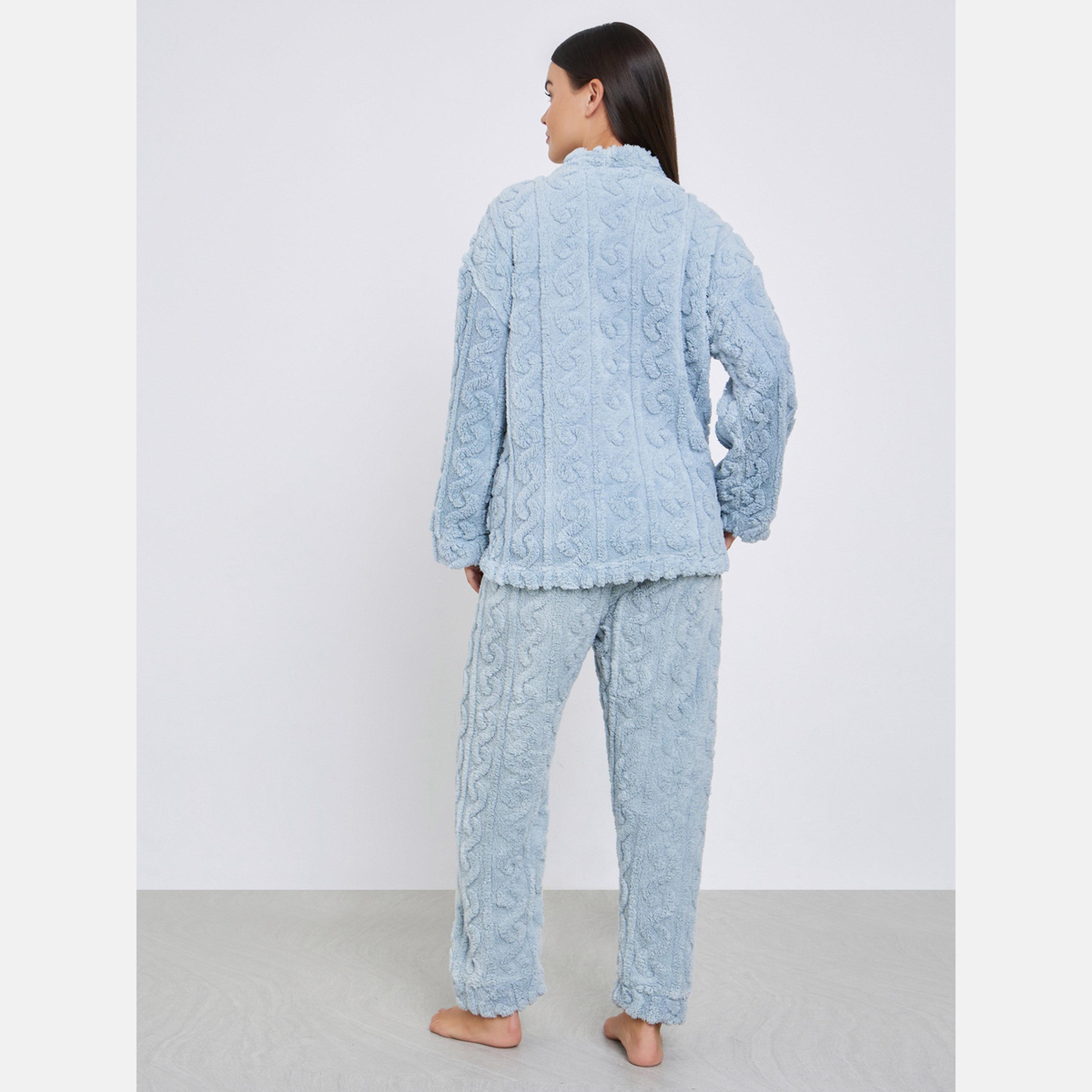 ستايلي - طقم قميص وبنطال من الصوف بجيوب دب مطرزة-women-clothing-nightwear-pyjamas-longsets-image-5