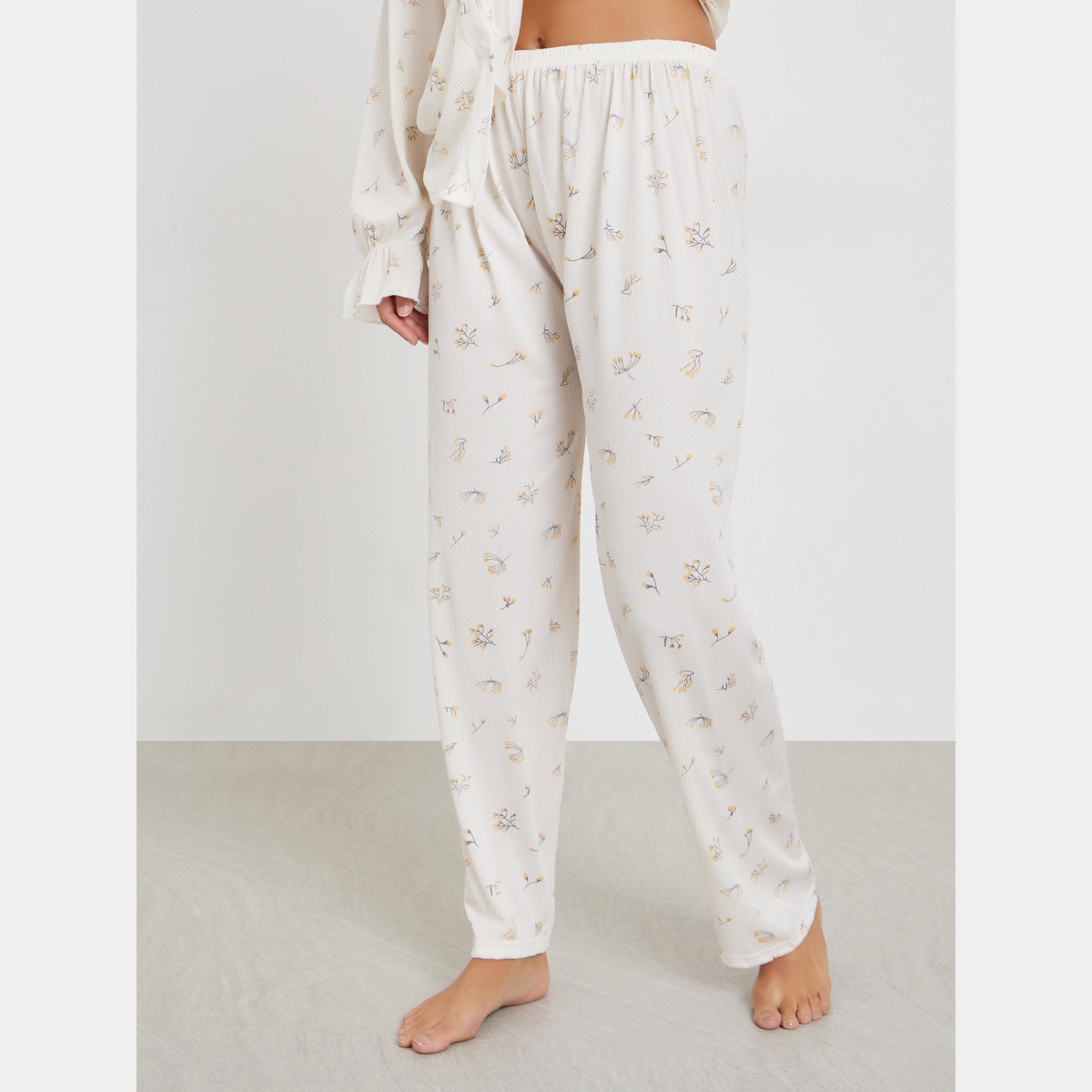 ستايلي - بيجاما قميص بطبعة زهور برقبة دائرية-women-clothing-nightwear-pyjamas-longsets-image-3
