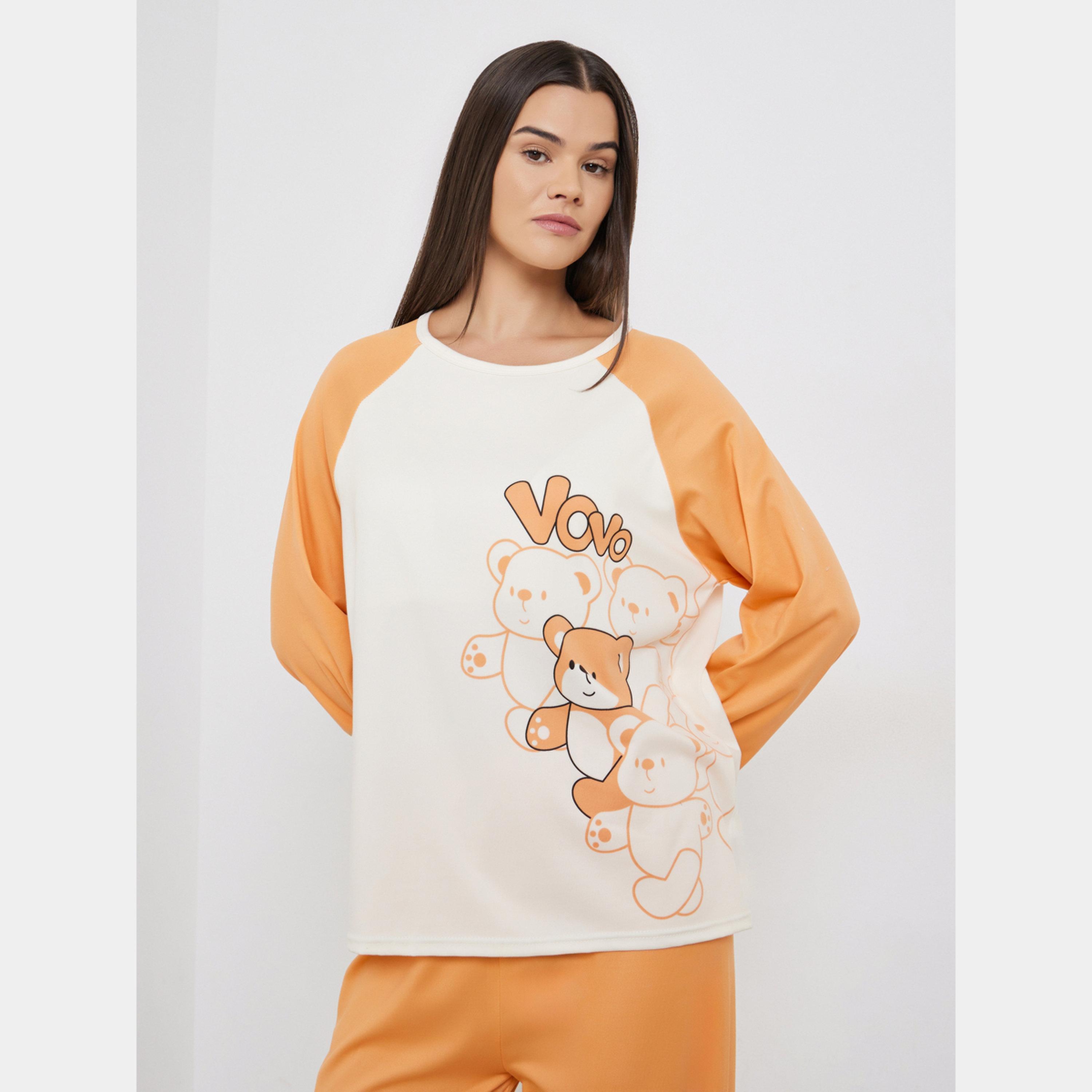 ستايلي - بيجاما تيشيرت بأكمام طويلة بطبعة دب-women-clothing-nightwear-pyjamas-longsets-image-2
