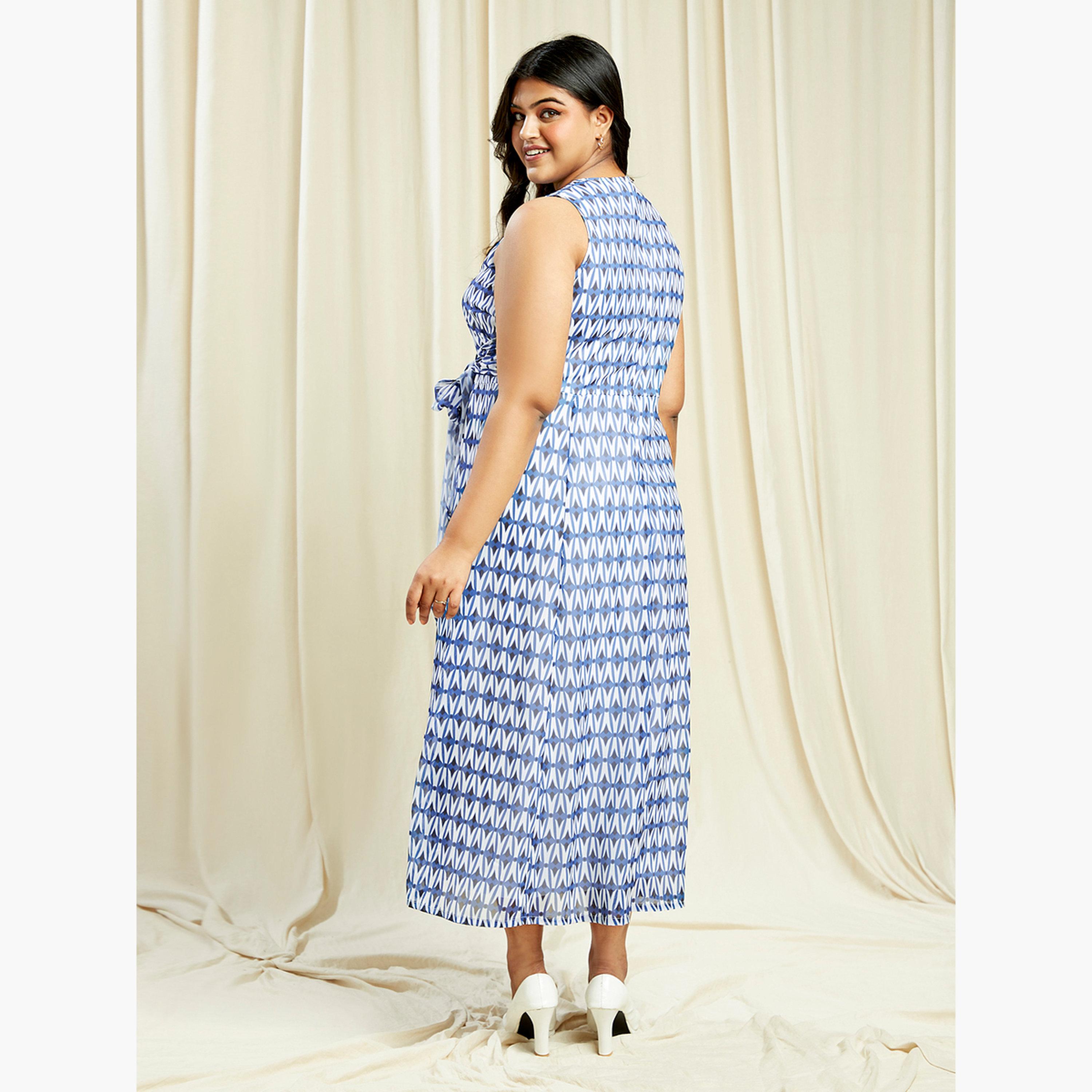 Globus X Styli Plus Size Blue Printed Sleeveless Maxi Dress-women-clothing-dresses-image-3