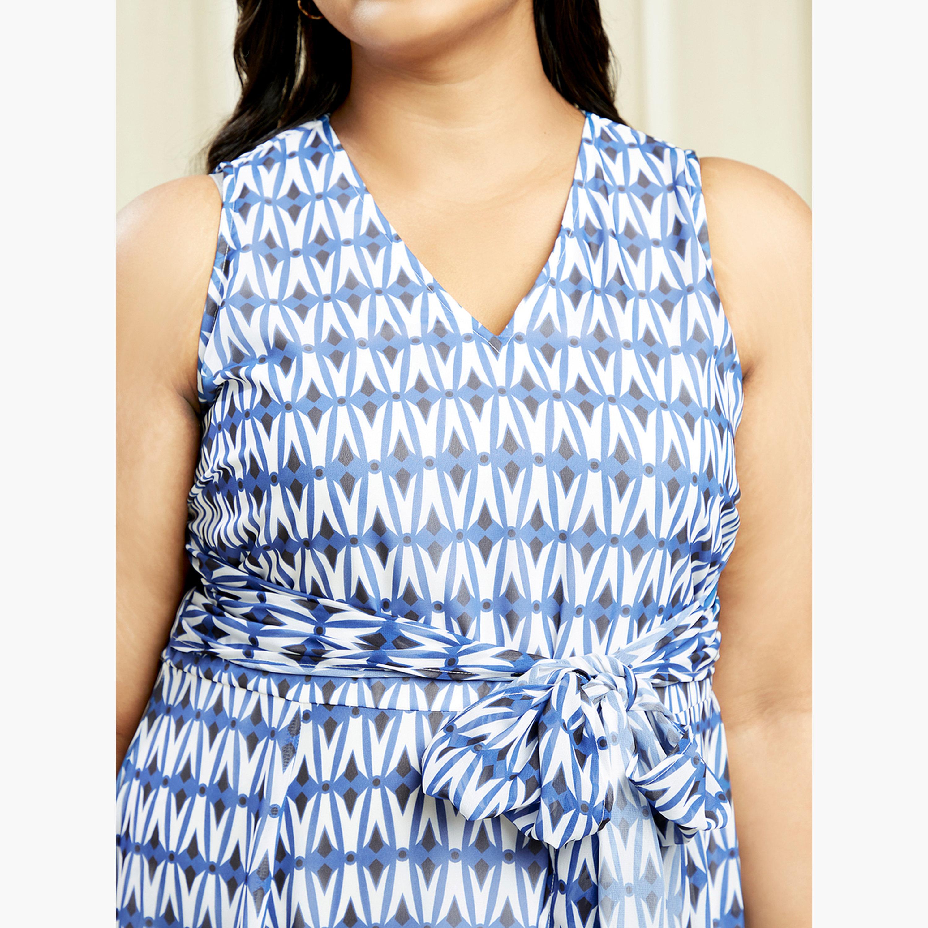 Globus X Styli Plus Size Blue Printed Sleeveless Maxi Dress-women-clothing-dresses-image-4