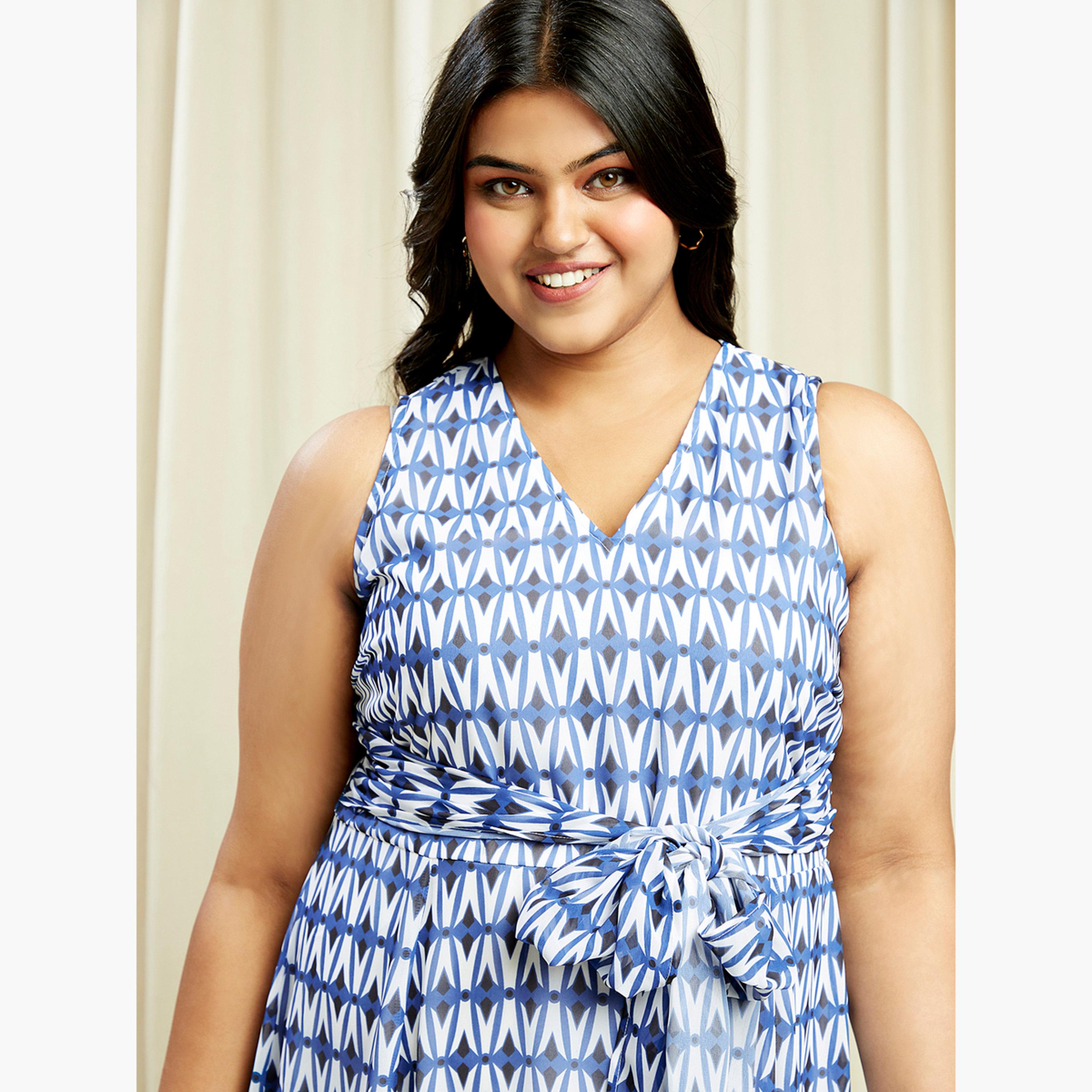 Globus X Styli Plus Size Blue Printed Sleeveless Maxi Dress-women-clothing-dresses-image-5