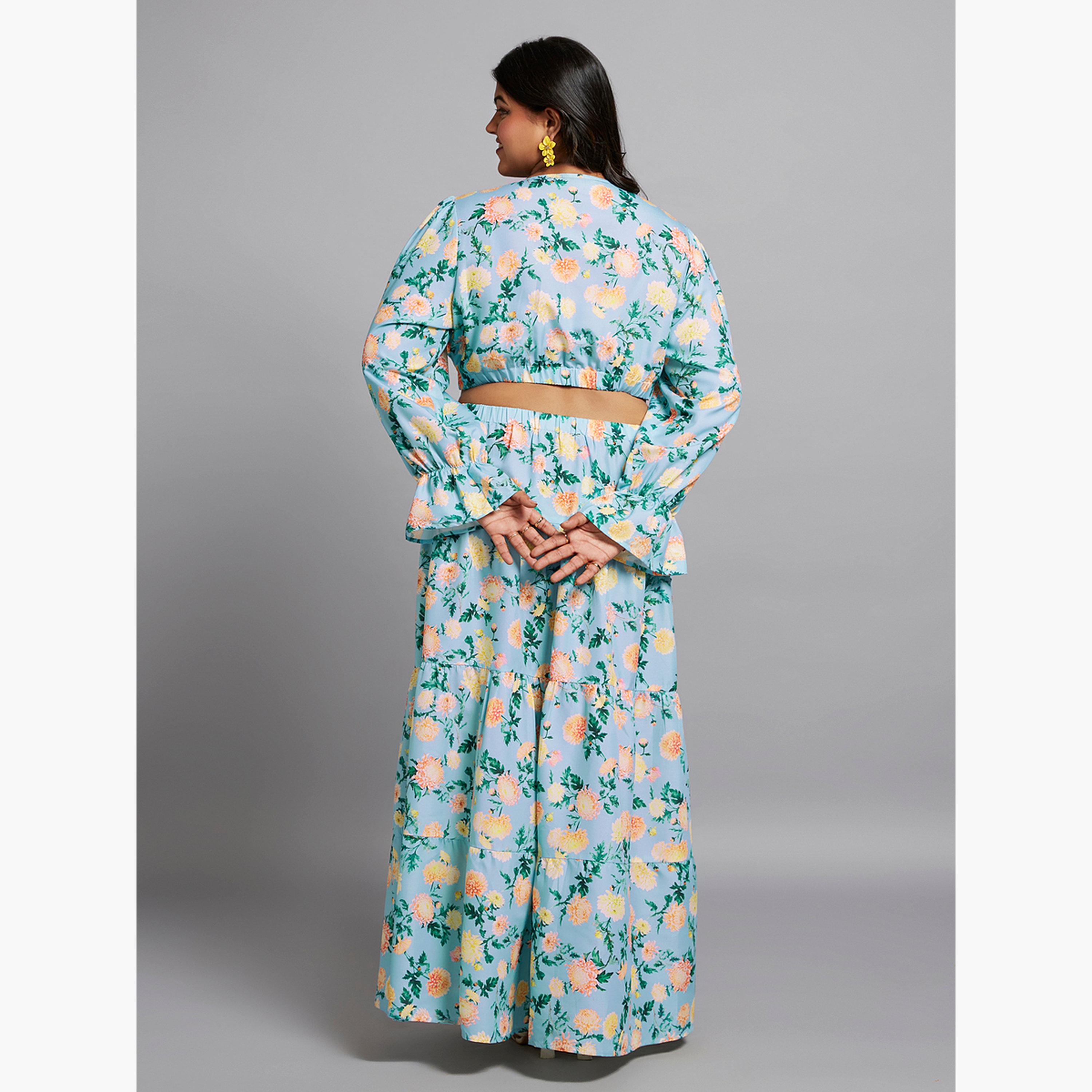 غلوبوس × ستايلي - فستان ماكسي بطبعة زهور لون أزرق بحجم كبير-women-clothing-dresses-image-3