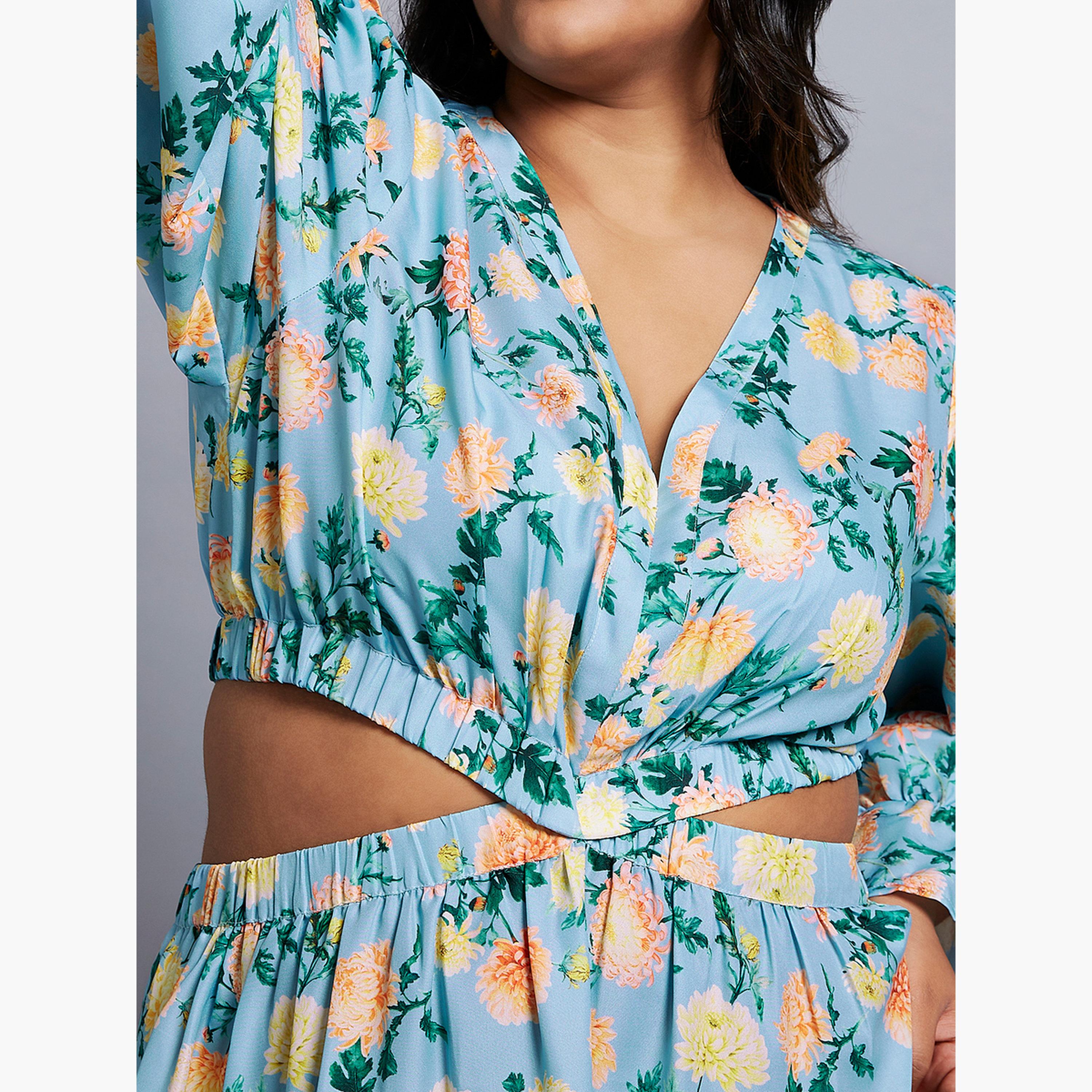 غلوبوس × ستايلي - فستان ماكسي بطبعة زهور لون أزرق بحجم كبير-women-clothing-dresses-image-4